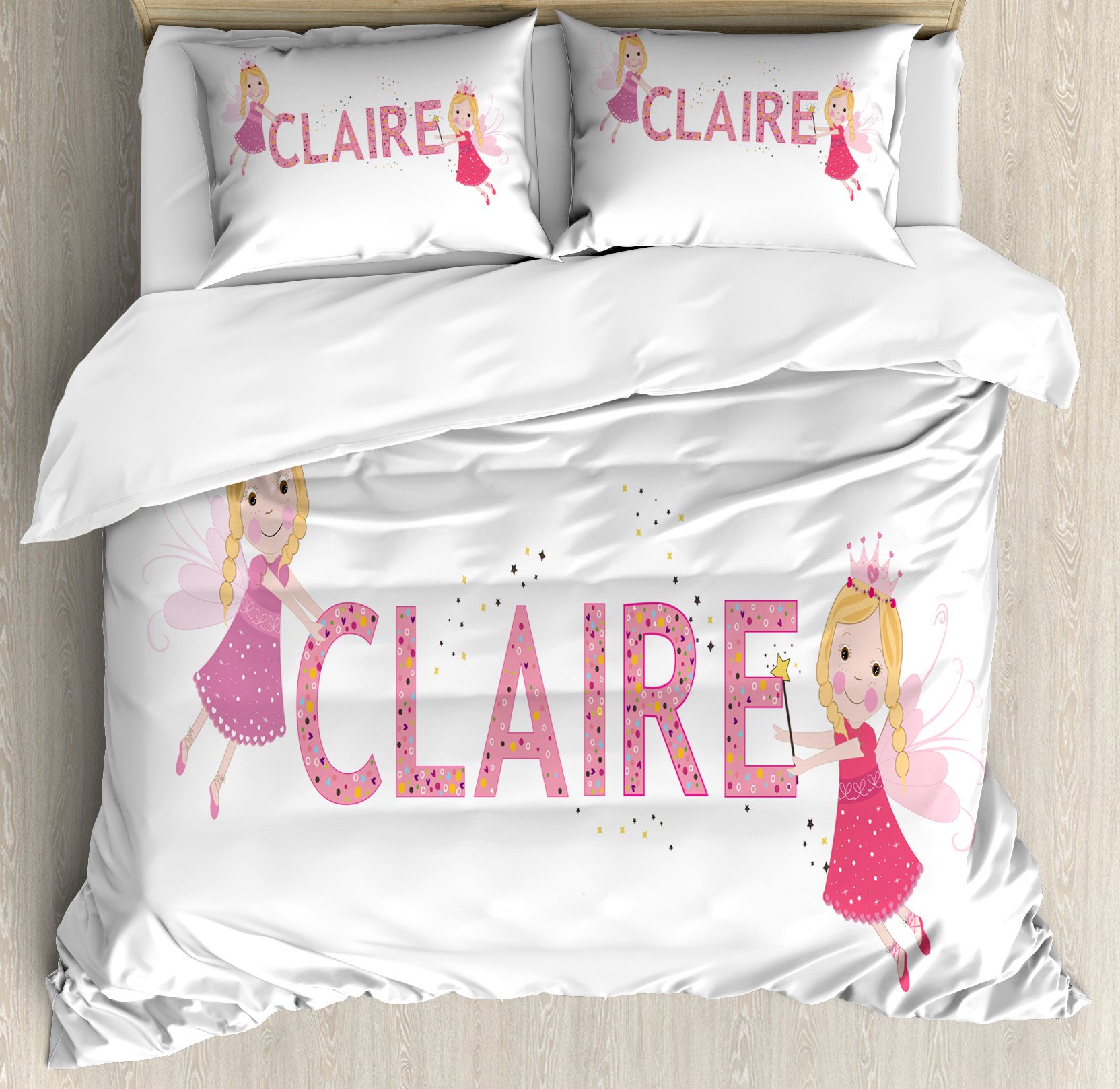 Ambesonne Claire Duvet Cover Set Queen Size - Pastel Colorful Magic Wands & Wings Design - 3 Piece Bedding Set with 2 Pillow Shams - Soft Decorative Bedroom Decor for Girls, Teens & Fantasy Lovers - Perfect for Kids Rooms, Dorm Rooms & Whimsical Home Decor
