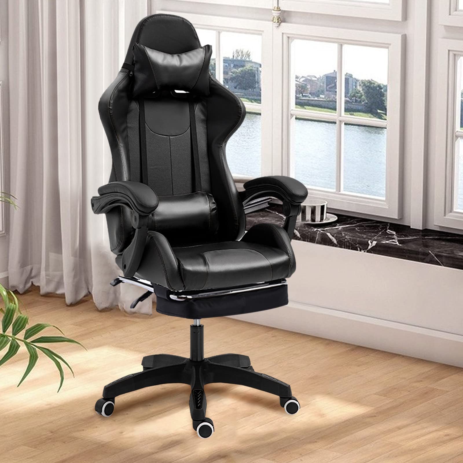 TOHOSP Ergonomic Gaming Chair - Racing Style High Back Computer Chair with Adjustable Height, Headrest & Lumbar Support - Black Esports Swivel Chair for PC Gaming, Office Work & Home Use