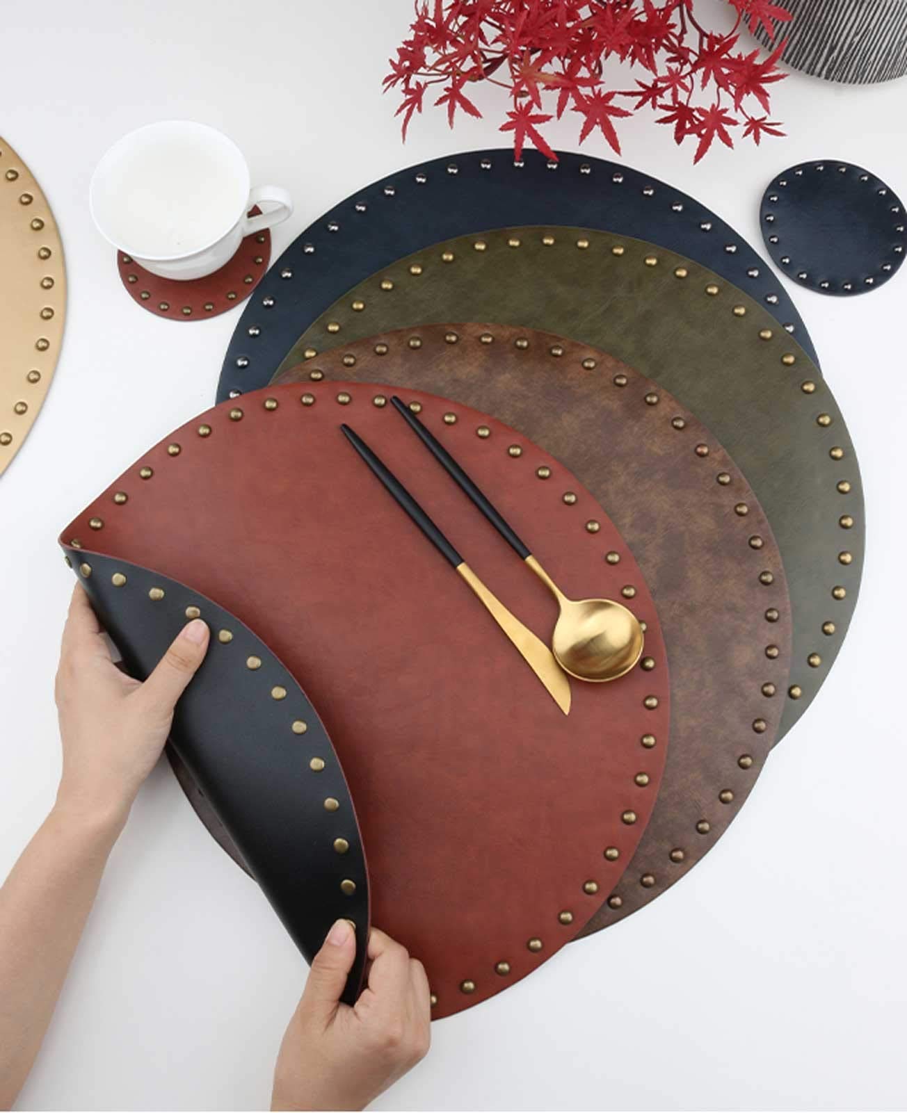 Premium Black PU Leather Placemats Set of 2 - Waterproof, Washable & Wipeable Table Mats for Dining & Kitchen - Perfect for Everyday Meals, Dinner Parties & Home Decor
