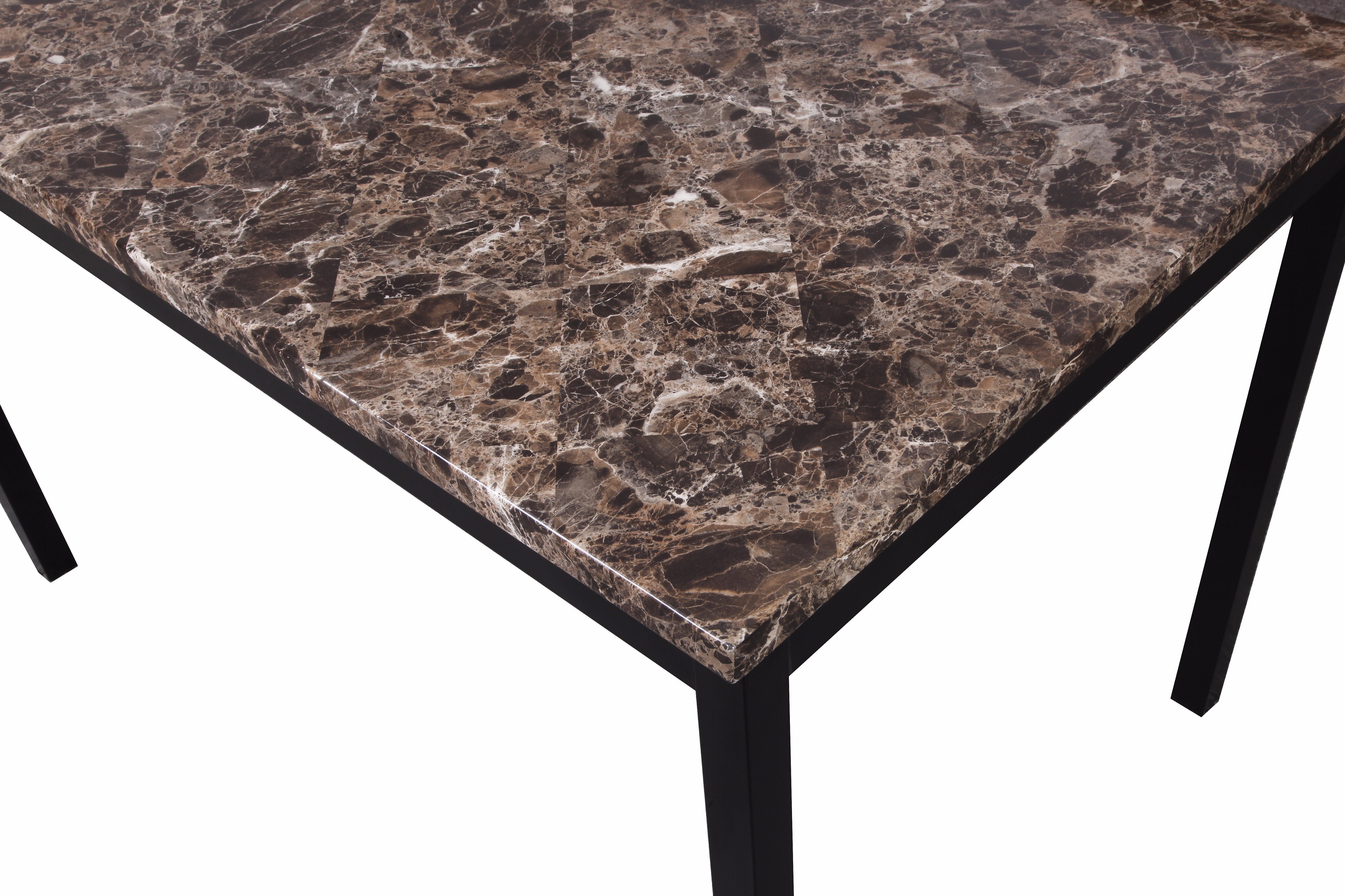 Roundhill Furniture Citico 5-Piece Metal Dinette Set with Laminated Faux Marble Top - Black Kitchen Dining Table Set for Small Spaces, Breakfast Nook, and Outdoor Patio Use