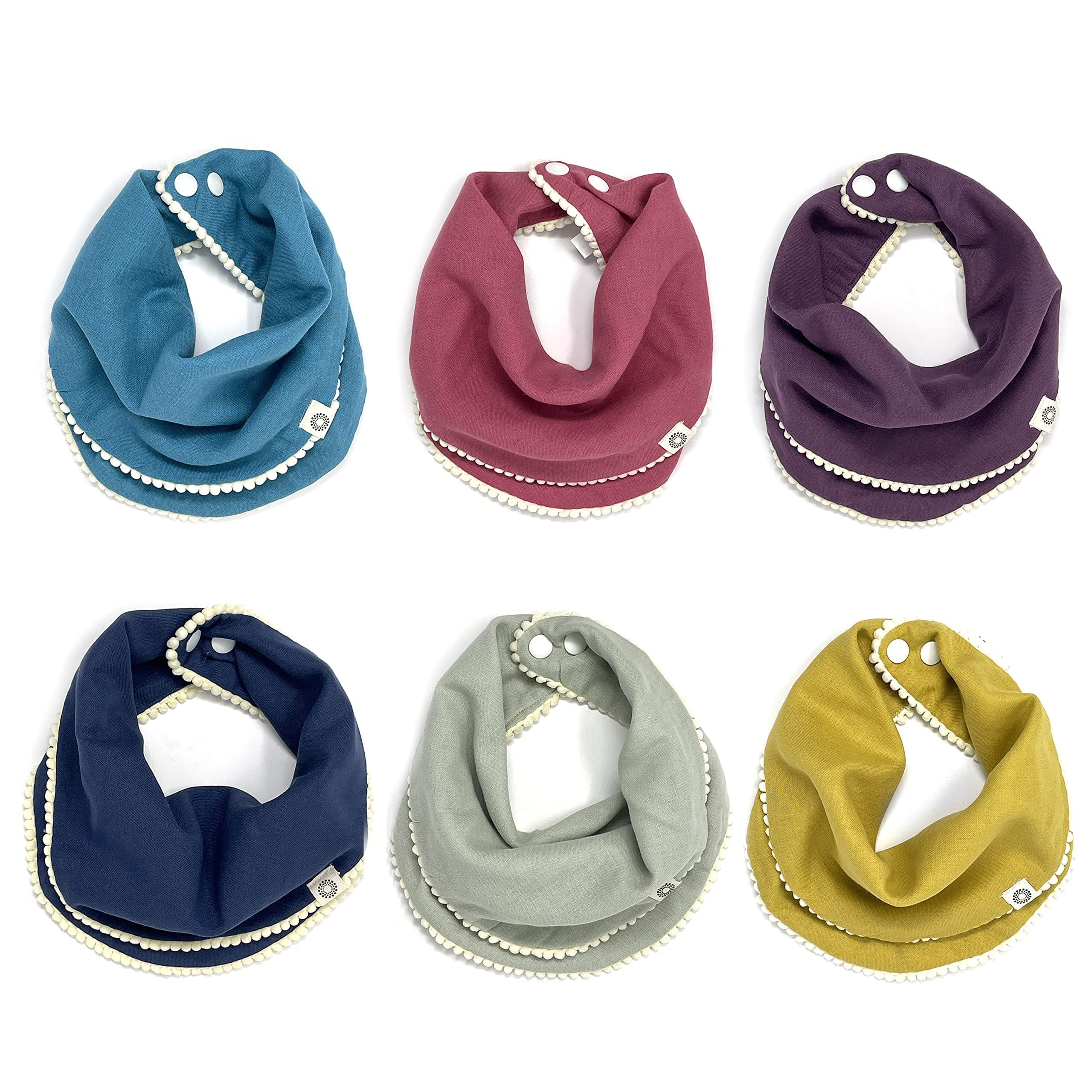 Organic Cotton Baby Bibs for Girls - Set of 6 Fairtrade & GOTS Certified Pom Pom Drool Bibs | Soft & Absorbent for Feeding, Teething & Playtime