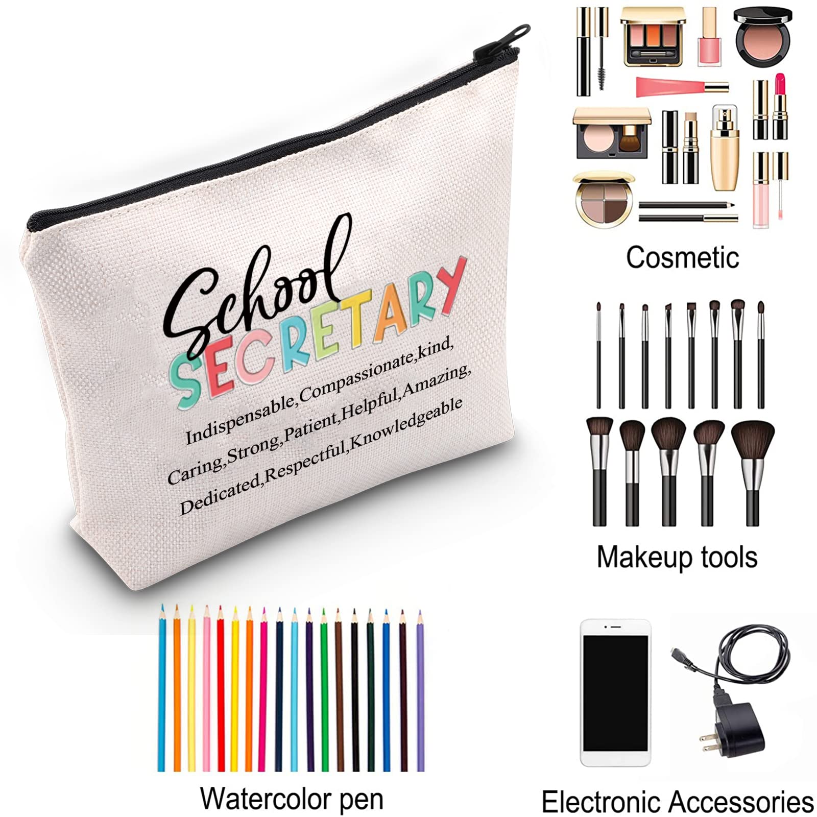 ZJXHPO School Secretary Definition Pencil Case & Makeup Bag with Zipper - Perfect Teacher Appreciation Gift, Cosmetic Organizer for School, Office & Travel