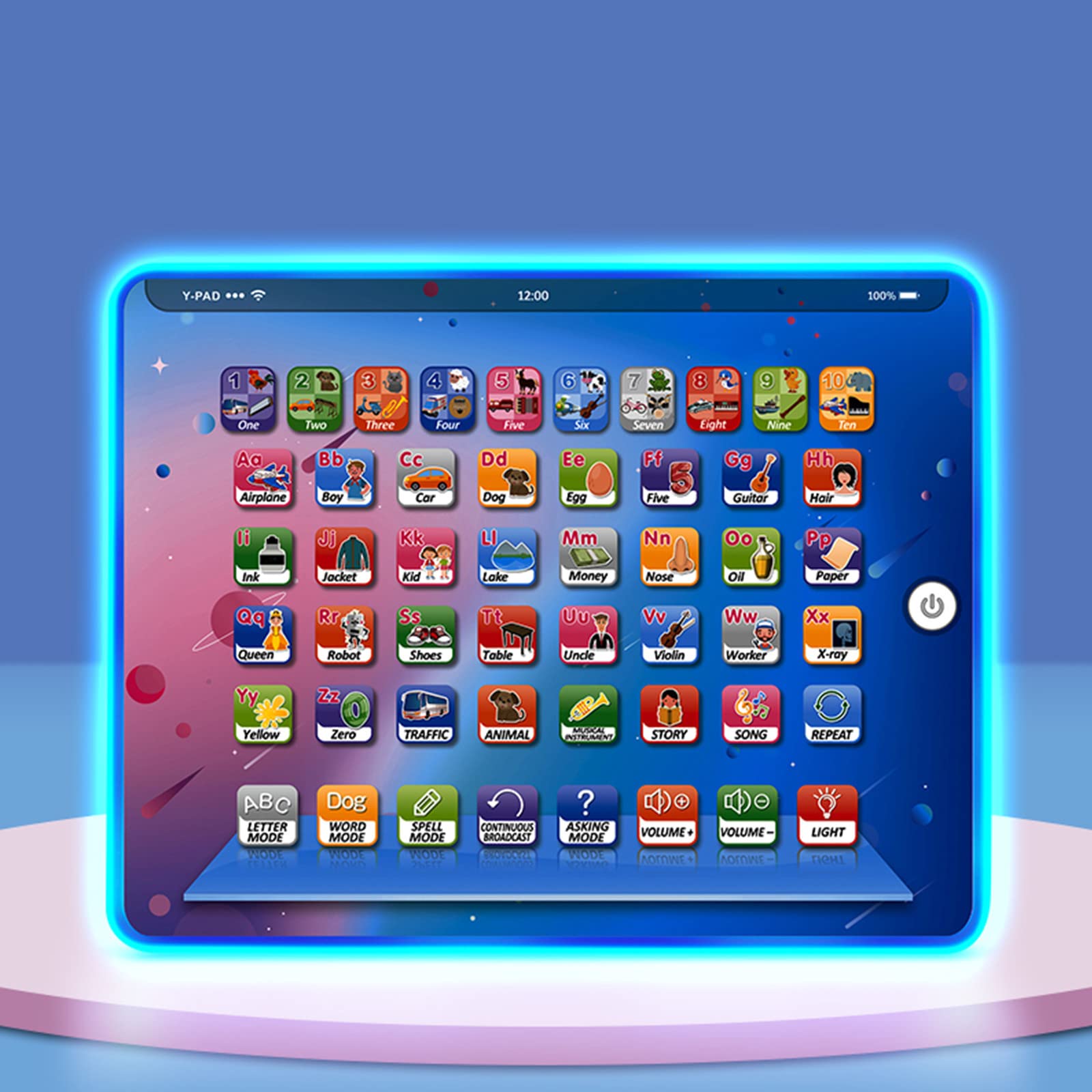 Kids Learning Tablet - Interactive Educational Toy for Toddlers & Boys with LED Alphabet, Numbers, Words | Early Development Baby Laptop | Perfect for Home Learning & Travel (Blue)