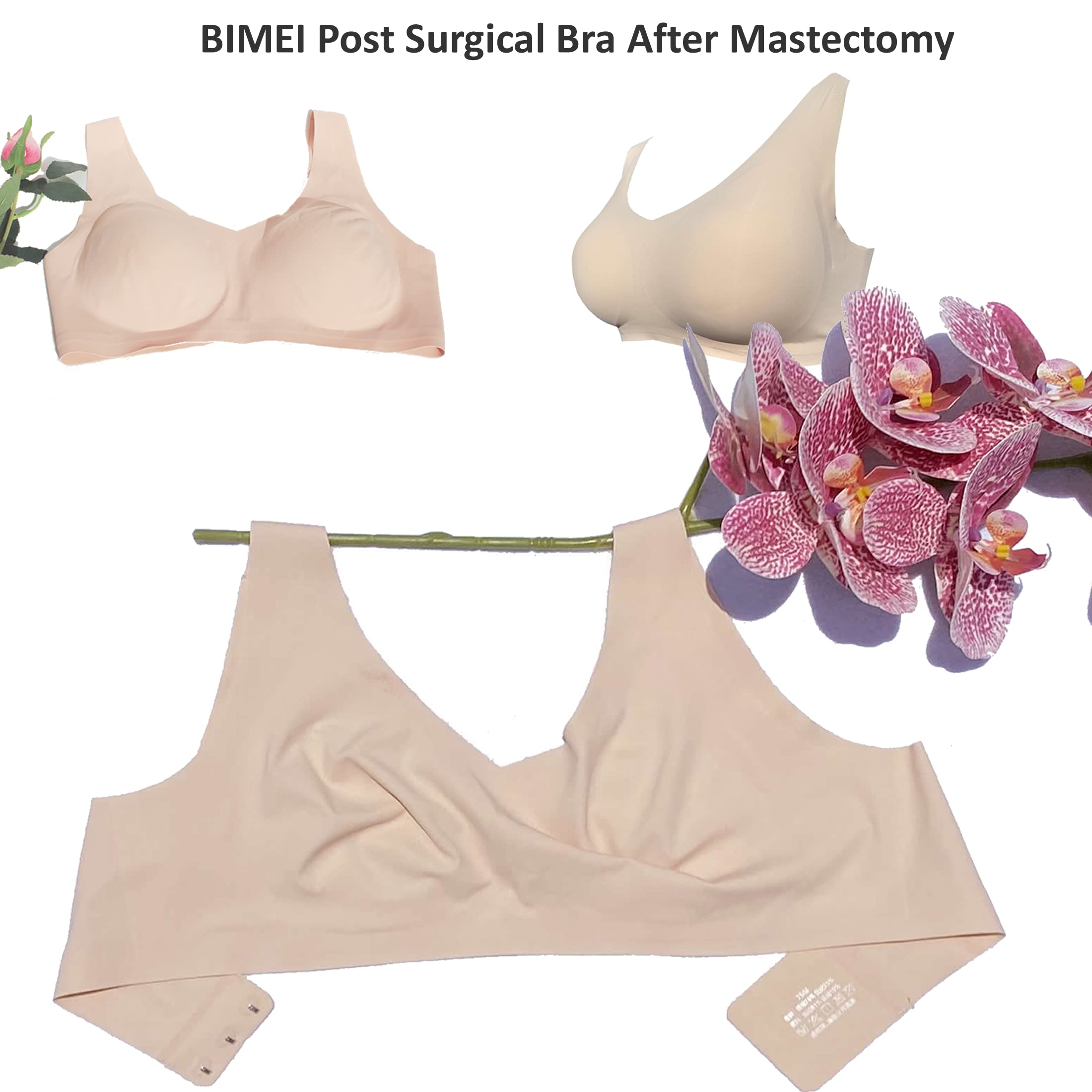BIMEI Seamless Post-Surgery Mastectomy Bra with Pockets - Soft Comfortable Prosthesis Bra for Women - Perfect for Sleeping, Daily Wear & Recovery After Breast Cancer Surgery
