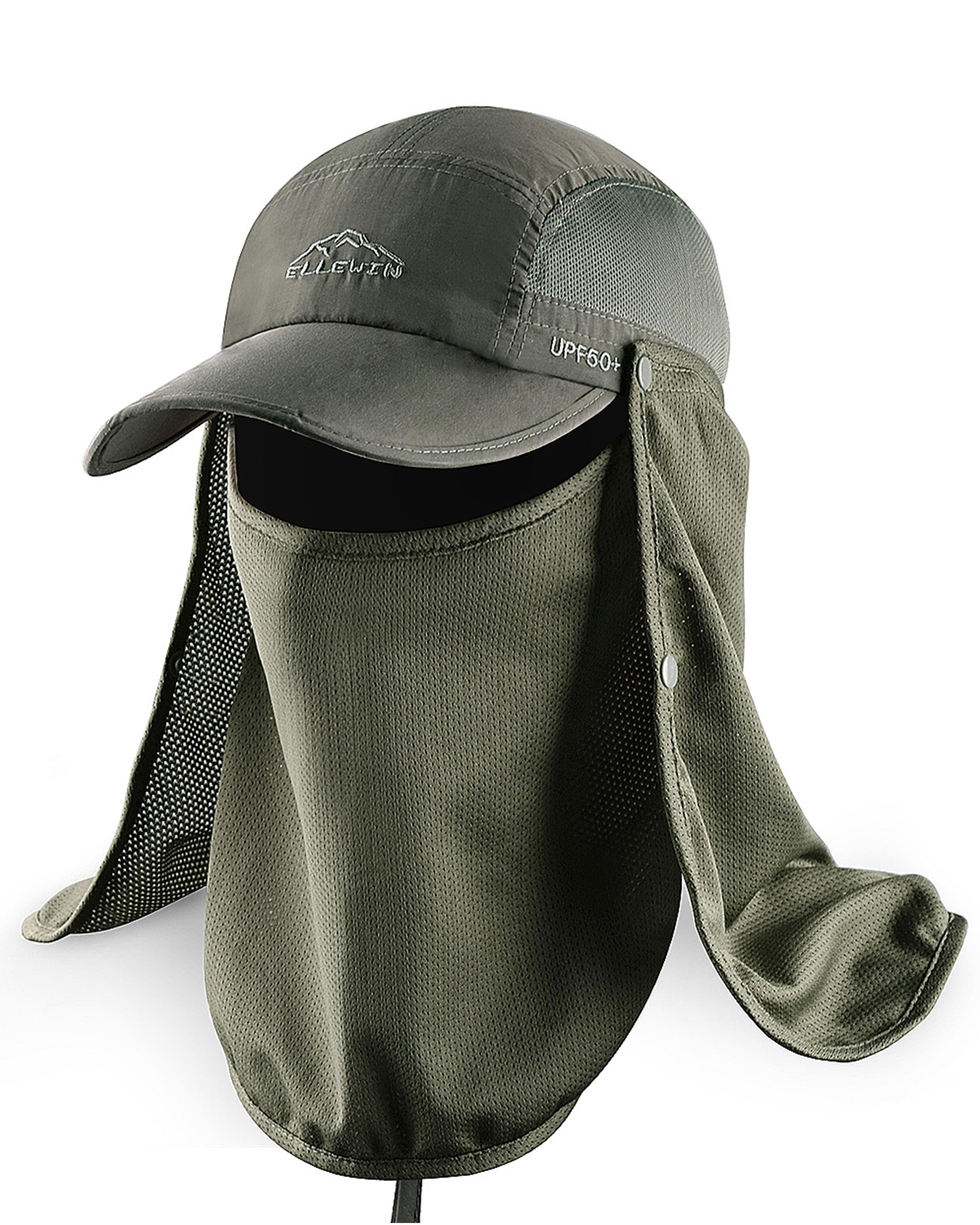 ELLEWIN UPF 50+ Sun Hat for Men & Women - Wide Brim Fishing Hat with Neck Flap & Face Cover - UV Protection Outdoor Hat for Beach, Hiking, Gardening & Travel