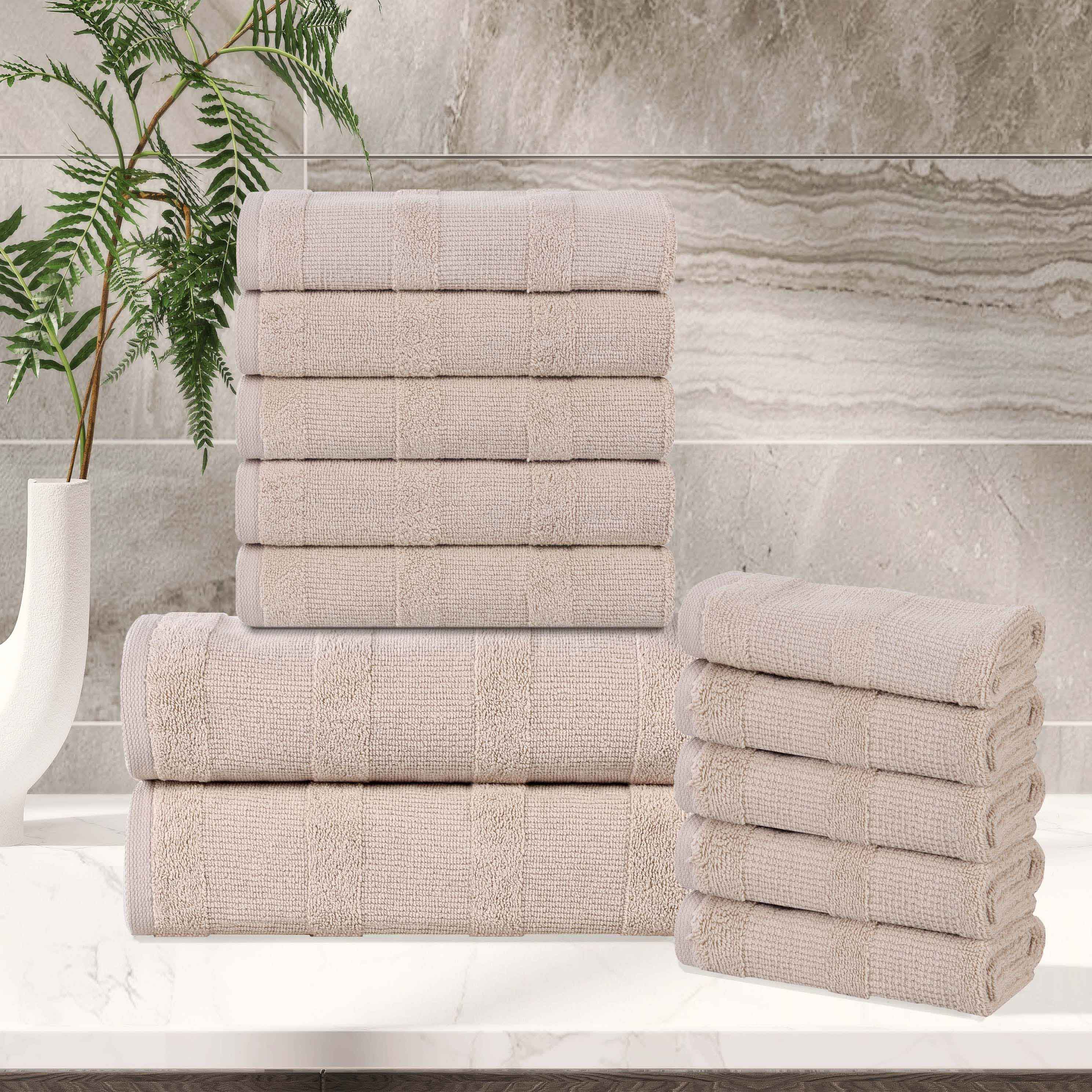 Premium 12-Piece Roma Cotton Ribbed Towel Set - Ultra Soft, Absorbent & Textured for Bath, Spa & Luxury Home Use