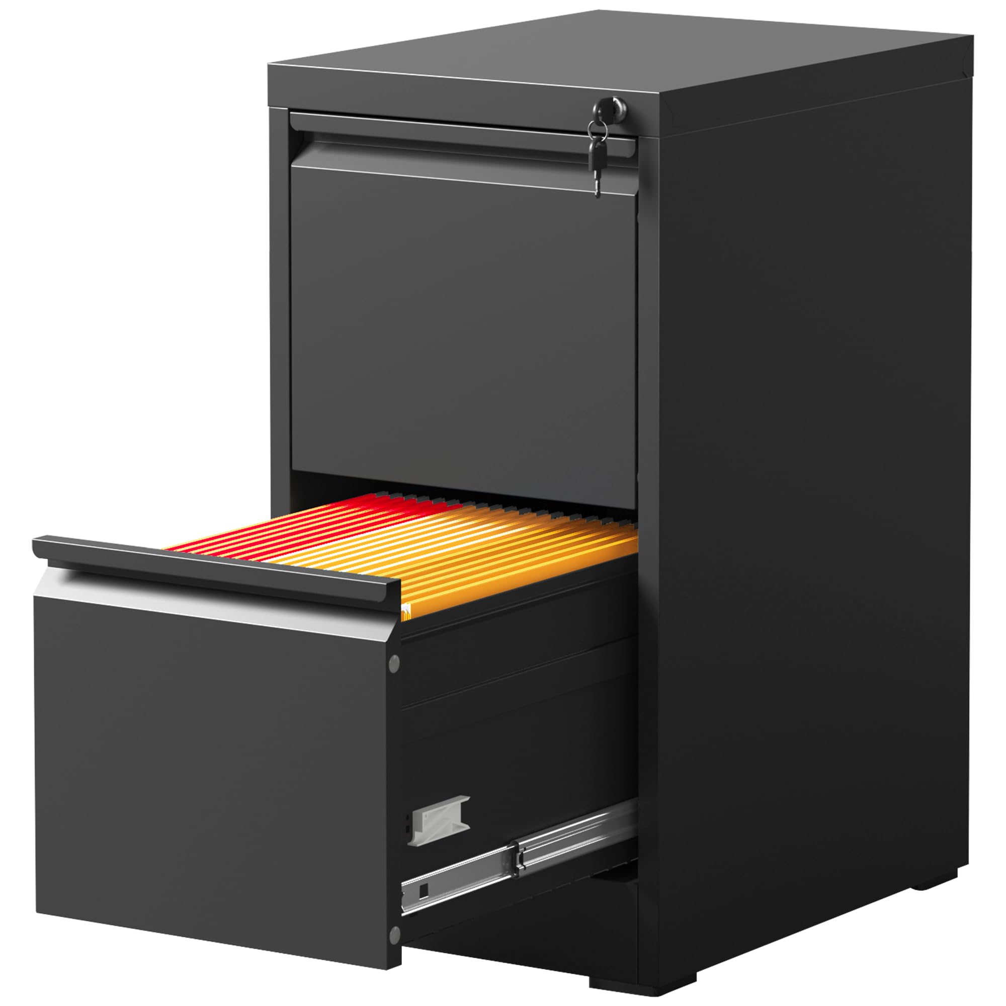 2 Drawer Locking Vertical File Cabinet for Home Office - Secure Storage for A4, Legal & Letter Hanging Files (Black, Assembly Required) - Perfect for Organizing Documents in Small Spaces & Home Offices