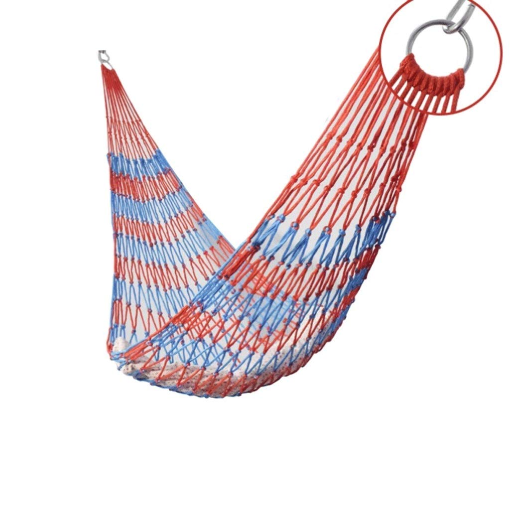 WQWY Heavy-Duty Nylon Rope Hammock - 330 lb Capacity Outdoor Sleeping Net Bed with Storage Bag (Red/Blue) - Perfect for Camping, Backyard Relaxation & Beach Lounging