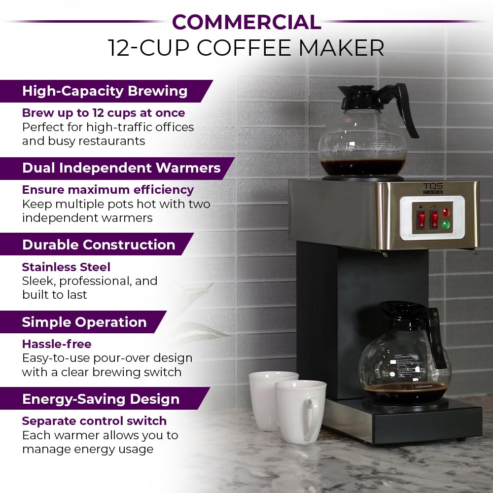 12-Cup Commercial Coffee Maker Stainless Steel - High Capacity Double Coffee Machine for Office, Restaurant & Cafe Use - Durable Industrial Coffee Brewer - Perfect for Busy Workplaces, Hospitality & Food Service Businesses