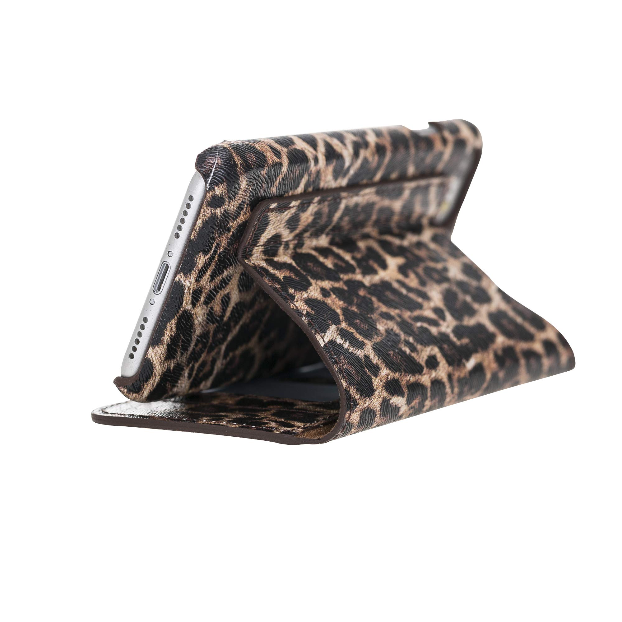 Venito Venice Slim Wallet Case for iPhone 7/8/SE - Stand Feature, RFID Blocking, Self-Closing Design (Leopard Print) - Perfect for Travel, Work & Everyday Protection