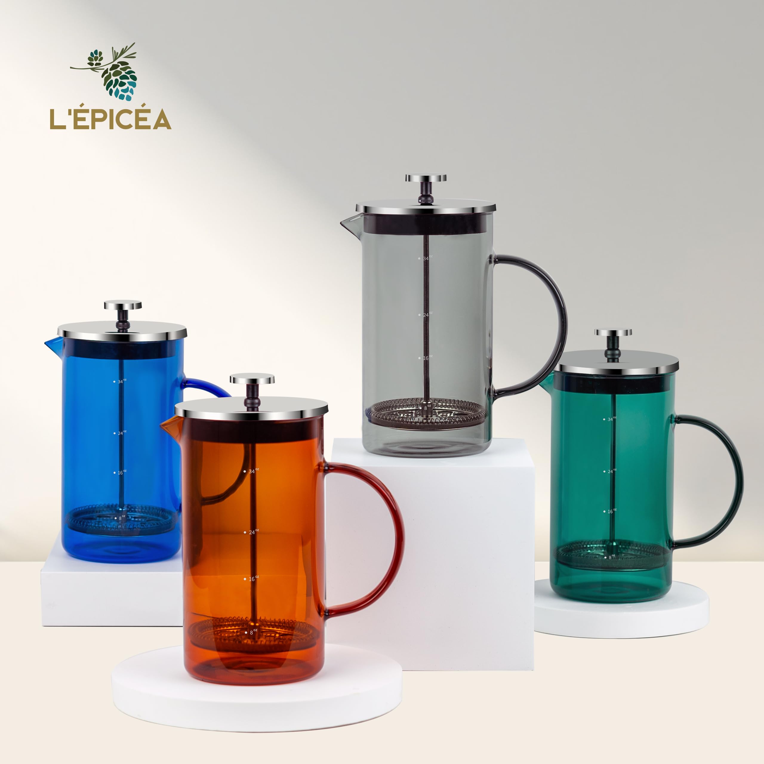 Premium 34 oz French Press Coffee Maker - Borosilicate Glass & Stainless Steel with 3-Layer Filter System | Ideal for Home, Office & Camping Coffee Brewing