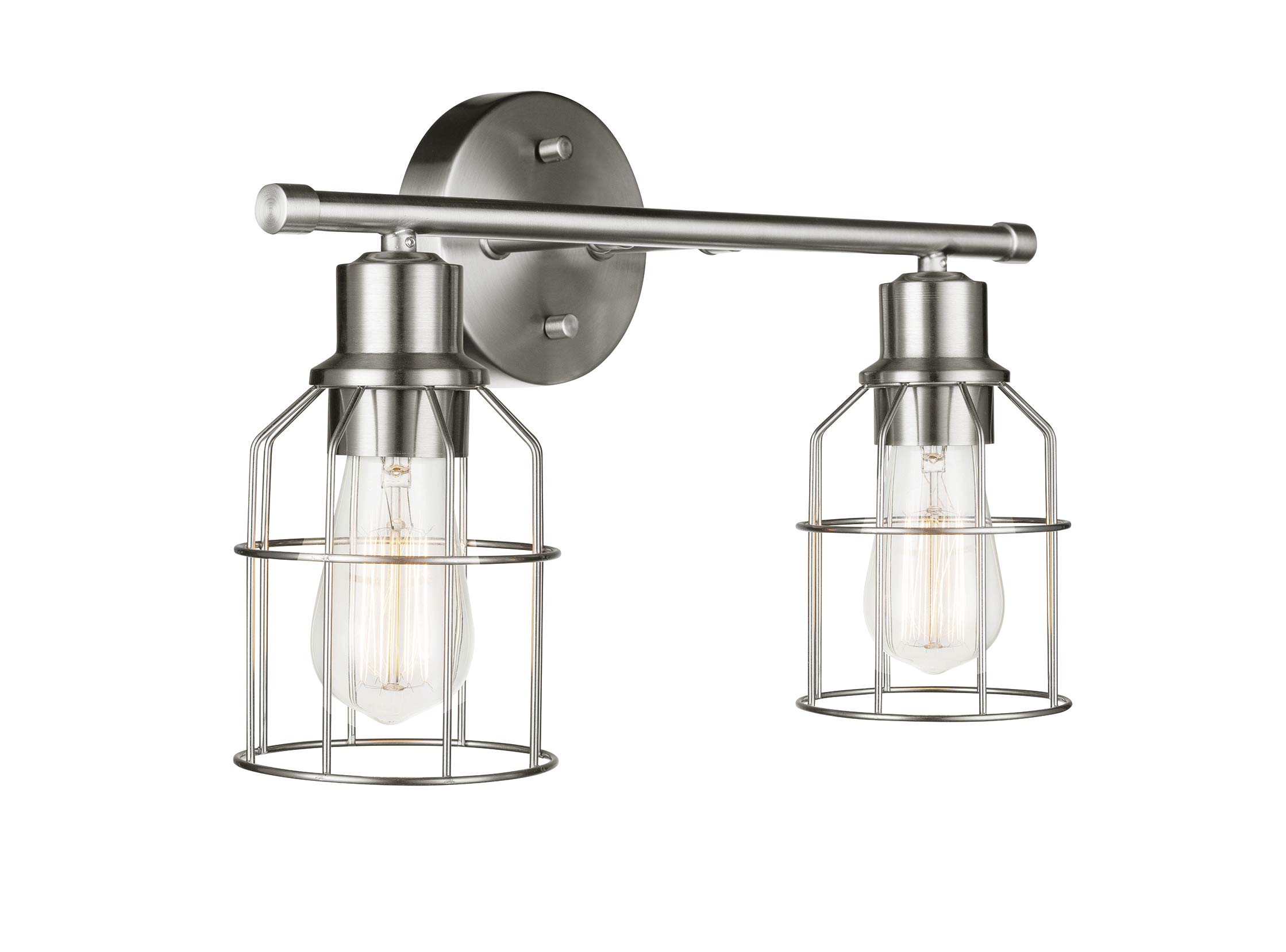 Globe Electric 51623 Dundas 2-Light Bathroom Vanity Light Fixture - Brushed Nickel Finish with Cage Shades, Includes LED Bulbs - Perfect for Bathroom, Powder Room & Dressing Room Lighting
