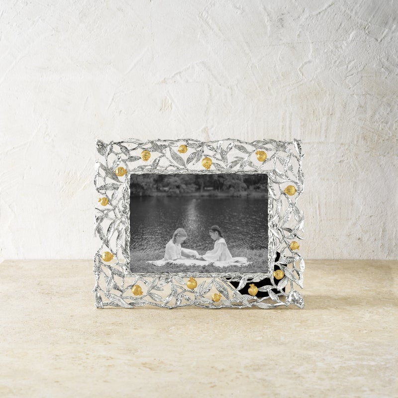 Elegant Pomegranate Silver & Gold 5x7 Photo Frame - Perfect for Wedding, Anniversary & Home Decor Gifts
