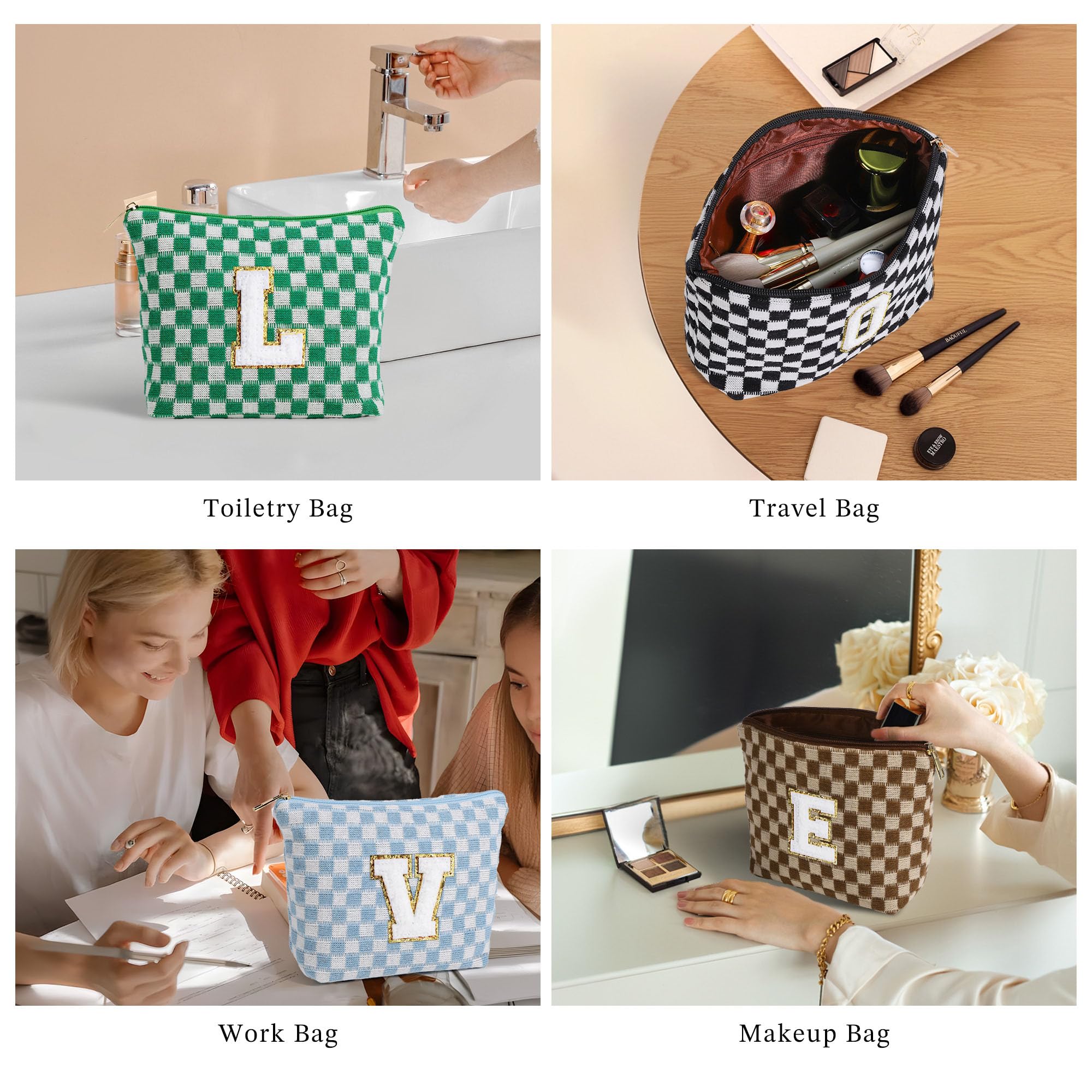 YOOLIFE Personalized Makeup Bags for Women - 2Pcs Initial Cosmetic Travel Organizer, Bridesmaid Gifts, Mother's Day Presents, Birthday & Graduation Ideas for Mom, Sister, Friend & Teacher - Perfect for Travel, Spa Days & Everyday Use