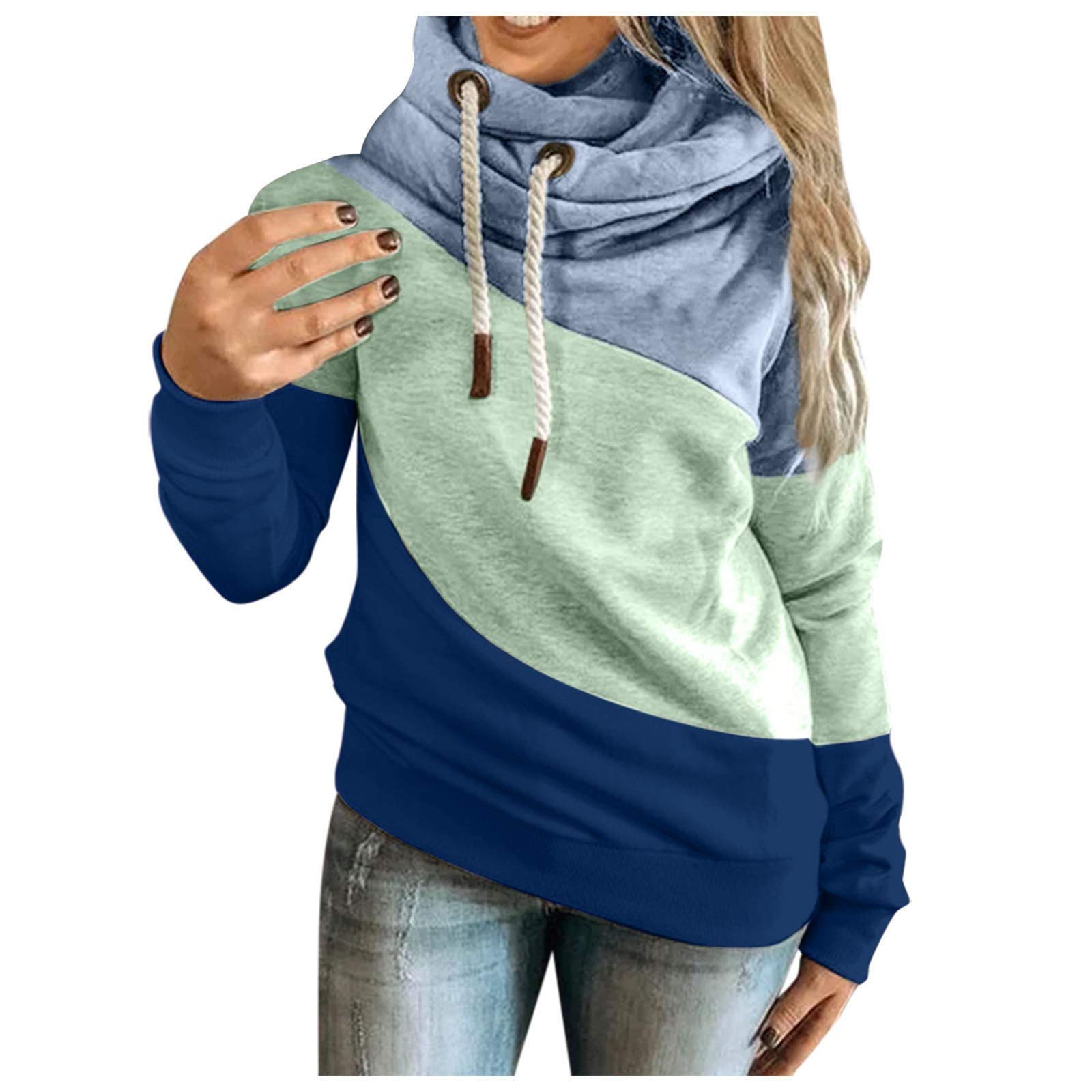 Women's Contrast Long Sleeve Hoodie Sweatshirt - Casual Solid Color Pullover Blouse for Fall & Winter | Perfect for Layering, Outdoor Activities & Everyday Wear