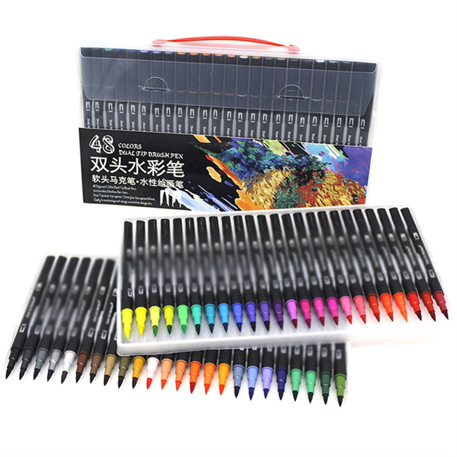 Dual Tip Watercolor Brush Pens & Fineliners - 48 Colors Art Markers Set for Calligraphy, Drawing & Painting | Premium Art Supplies for Artists, Students & DIY Projects | Perfect for Sketching, Bullet Journaling & Hand Lettering