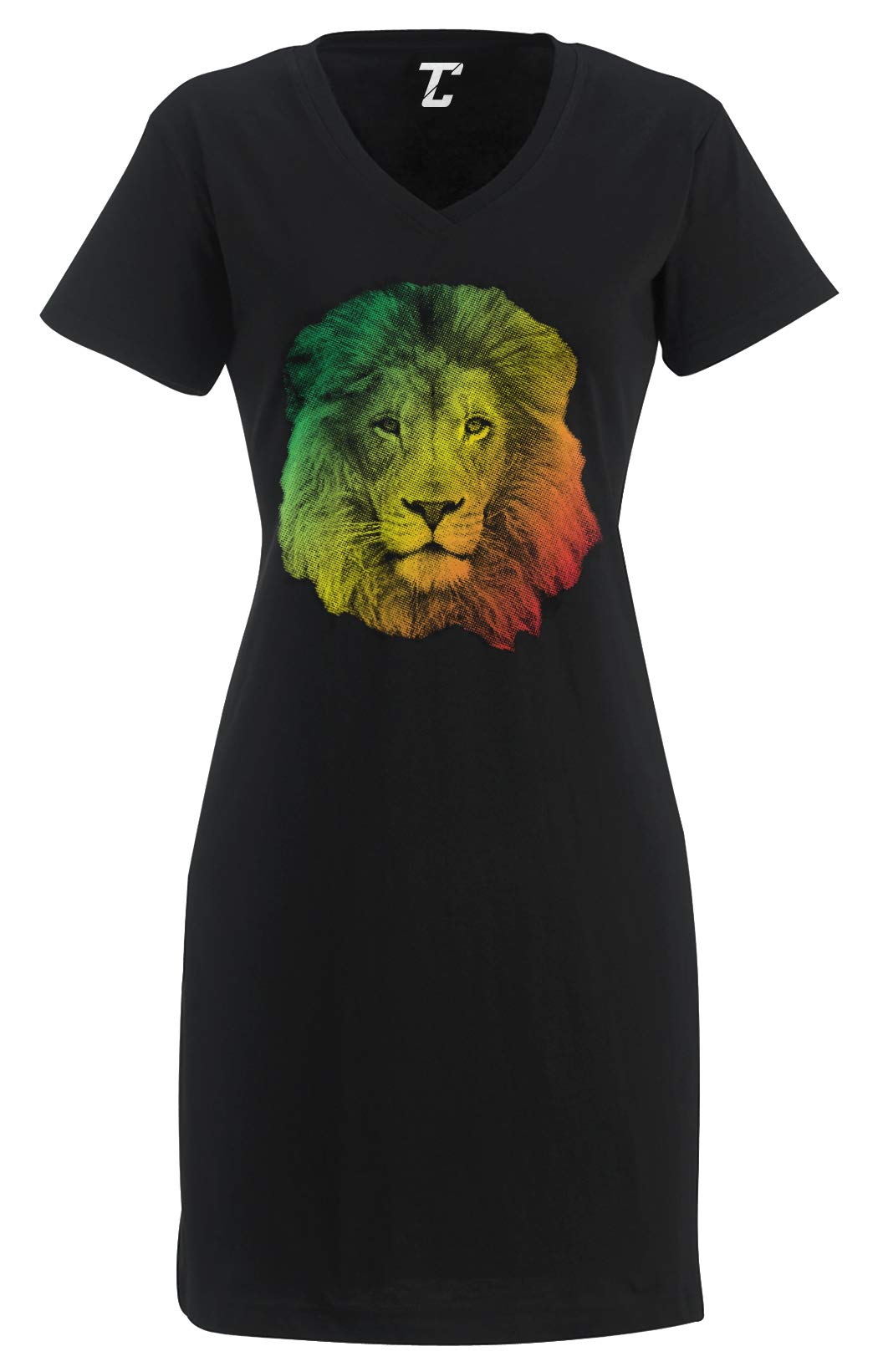 Tcombo Lion Face Rasta Jamaican Jah Power Women's Nightshirt - Comfortable Sleepwear for Women, Reggae Inspired Pajama Top for Music Lovers, Perfect for Bedtime, Lounging & Festival Outfits