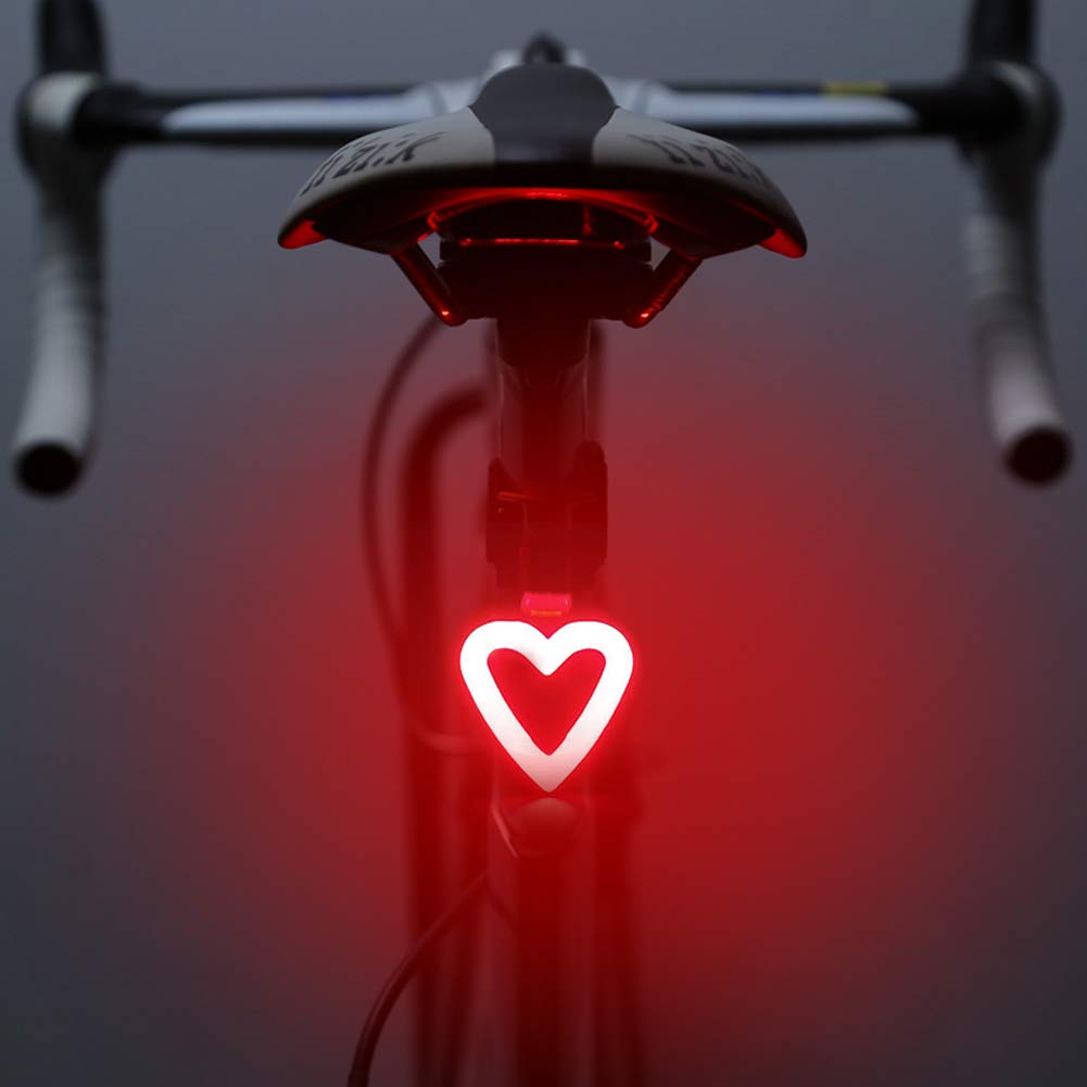 USB Rechargeable LED Bike Tail Light - Waterproof Bicycle Rear Light with Heart Design for Mountain/Road Bikes - Perfect for Night Cycling, Commuting & Safety Visibility