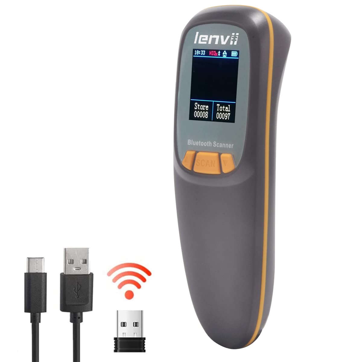 LENVII Portable Wireless Barcode Scanner with LCD Display - Wearable Mini Bluetooth 2.4G Barcode Reader for 1D 2D QR Code Scanning | Ideal for Logistics, Warehousing, Supermarkets & Mobile Retail (Black R777) - Perfect for Inventory Management, POS Systems & On-the-Go Scanning