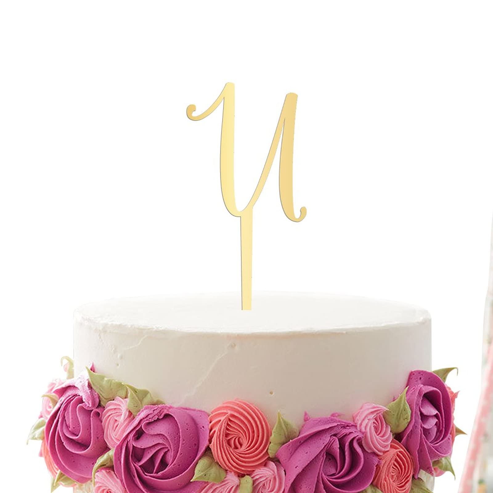 Gold Glitter Letter U Cake Topper - Personalized Acrylic Initial Cake Decor for Birthday Parties & Rustic Weddings | Perfect for Anniversary, Baby Shower, and Celebration Cakes