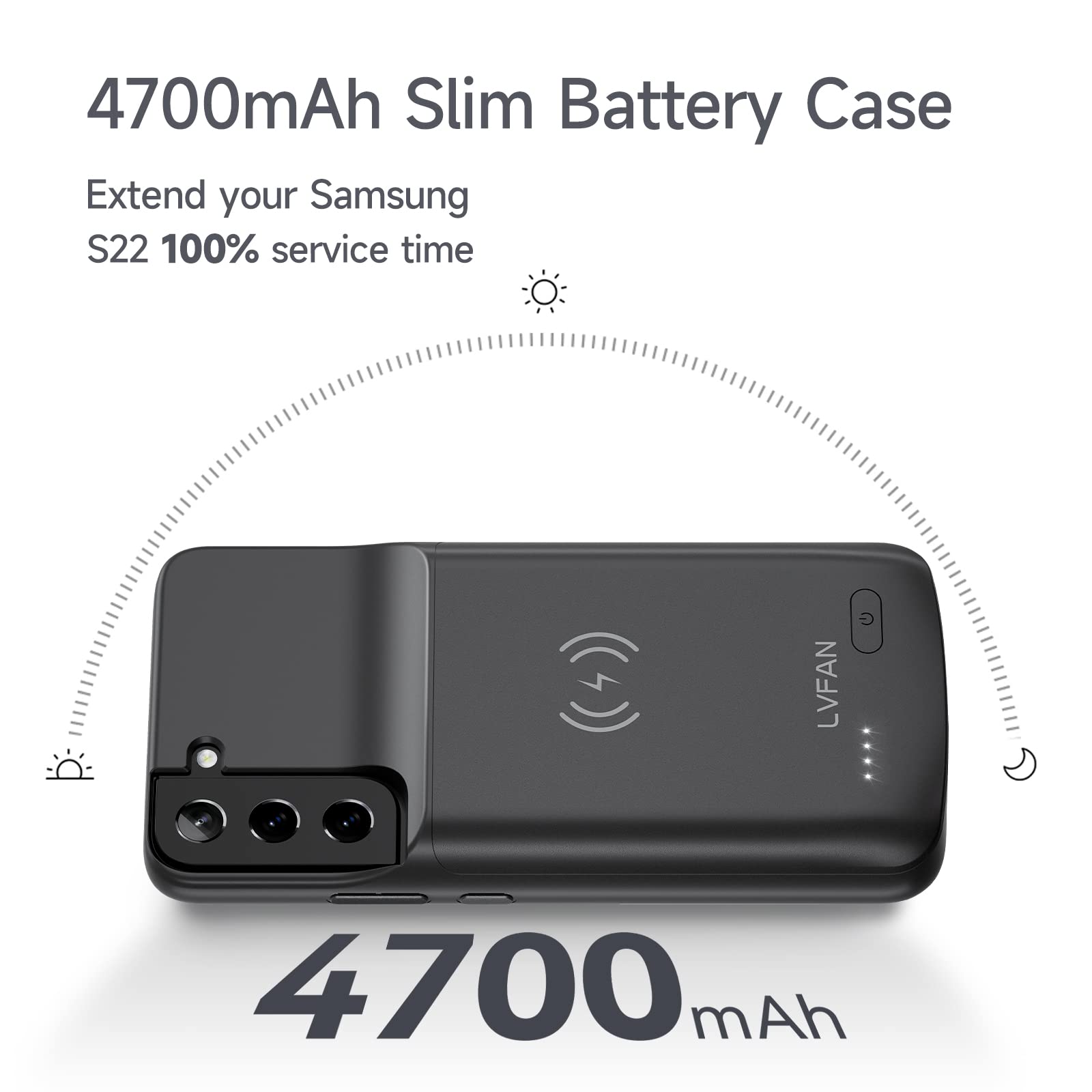 LVFAN 4700mAh Slim Battery Case for Samsung Galaxy S22 (6.1 Inch) - Fast Charging & Wireless Charging Portable Power Bank | Extended Battery Pack for Travel, Work & Outdoor Activities