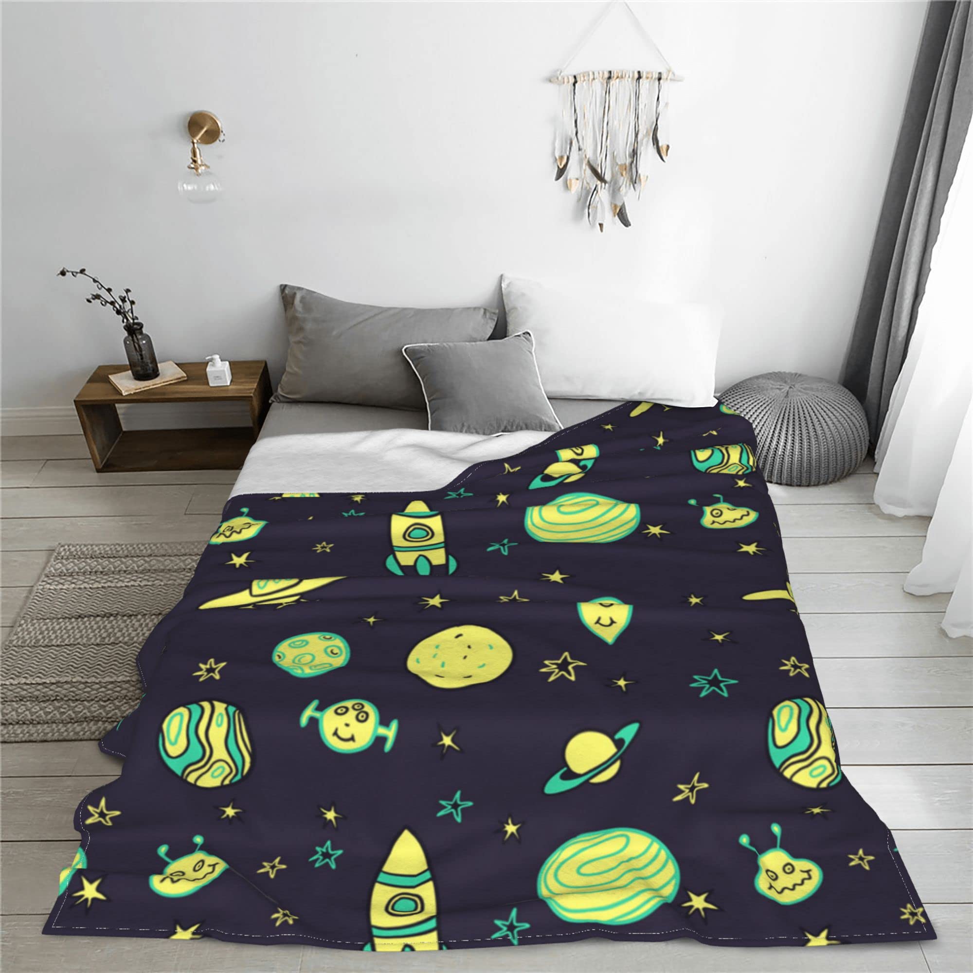 Soft Flannel Throw Blanket for Bed, Couch & Sofa - Space Rocket Design Microfiber Blanket for Teens - Cozy Summer Blanket for Boys & Girls - Perfect for Lounging, Movie Nights & Dorm Room Decor