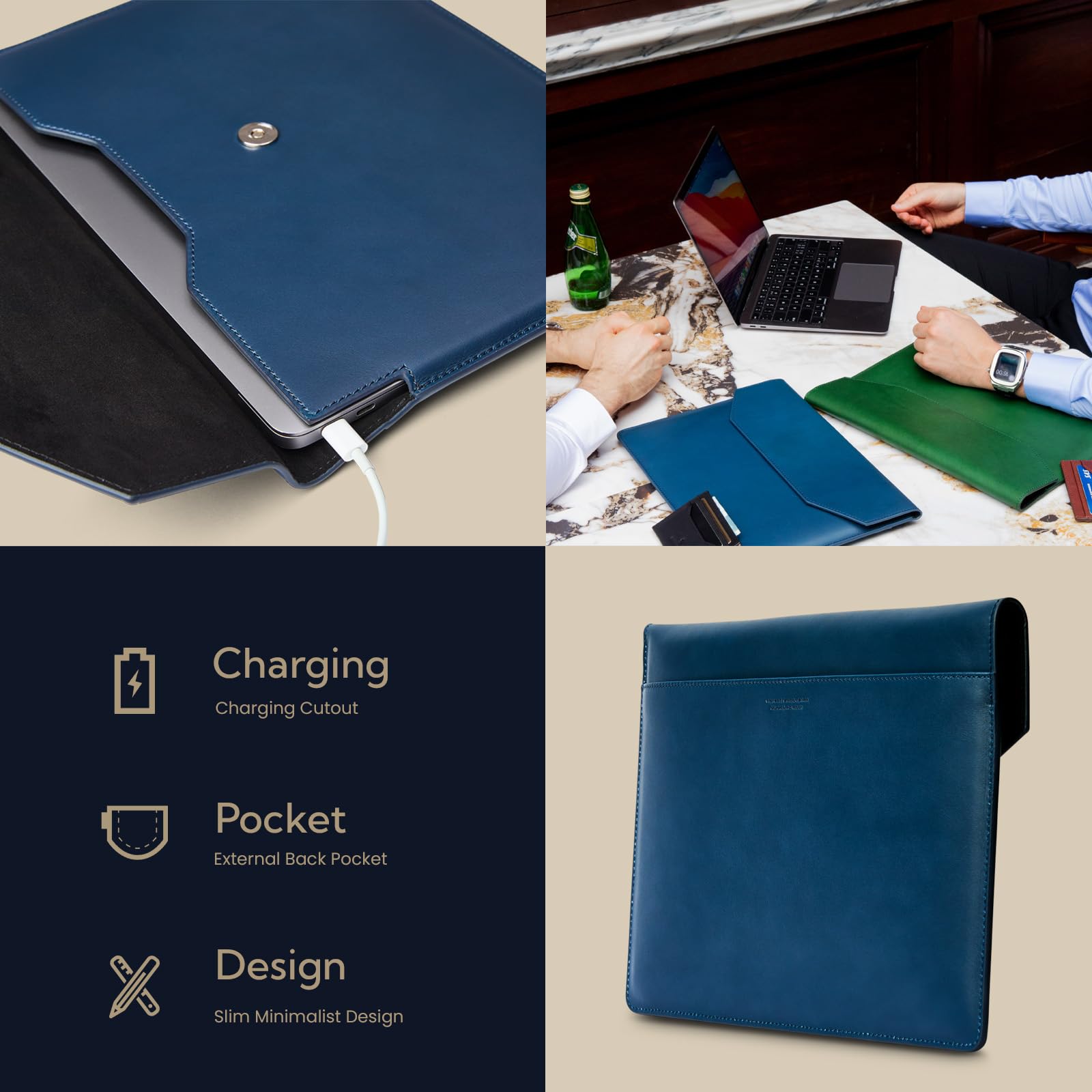 14 Inch Genuine Full-Grain Leather Laptop Sleeve Case for MacBook Pro 14
