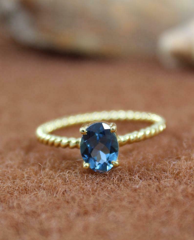 1ct Oval Cut London Blue Topaz Engagement Ring for Women - 14K Yellow Gold Plated Braided Band, Perfect for Proposals, Anniversaries & Special Occasions