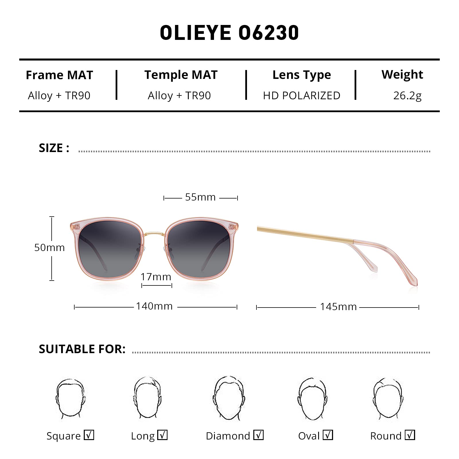 Polarized Sunglasses for Women & Men - Oversized Rectangular Metal Frame UV Protection Sunglasses - Perfect for Driving, Beach, and Outdoor Activities