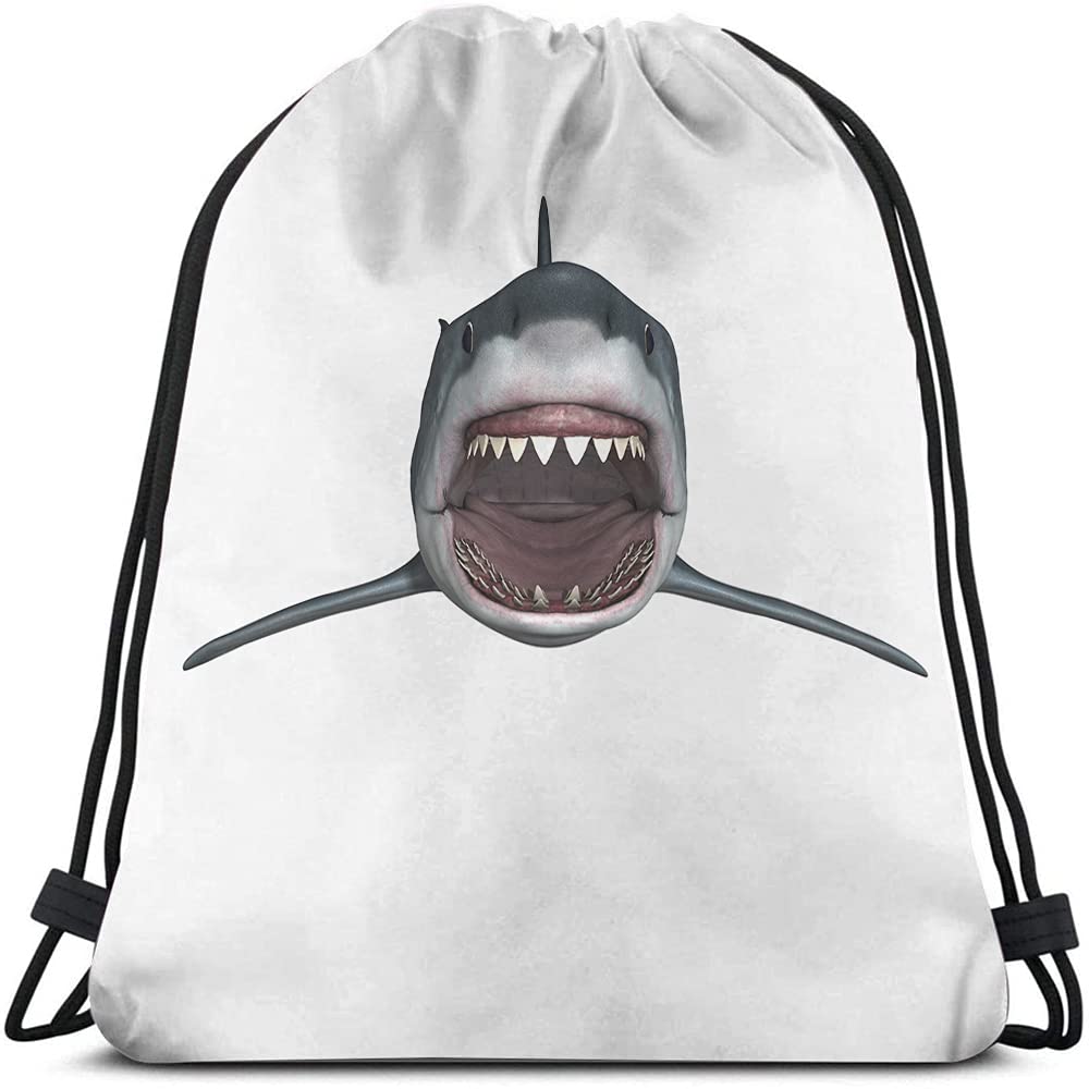 Great White Shark Drawstring Backpack - Durable Gym Sack & Yoga Bag for Men & Women - Perfect for Sports, Hunting, Beach Trips & Outdoor Adventures