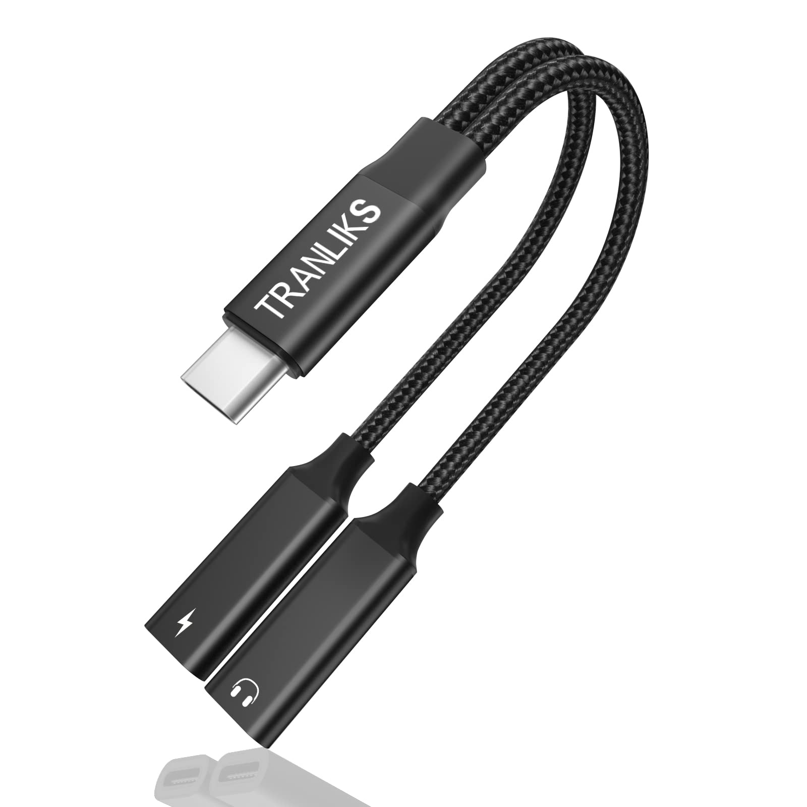 TRANLIKS USB C Audio and Charging Splitter - 2-in-1 Type C to 3.5mm Headphone Jack Adapter with PD 60W Fast Charging for iPhone 15/15 Pro/15 Plus/15 Pro Max, Samsung Galaxy, iPad Pro & More USB C Devices - Black | Perfect for Music, Gaming & Simultaneous Charging