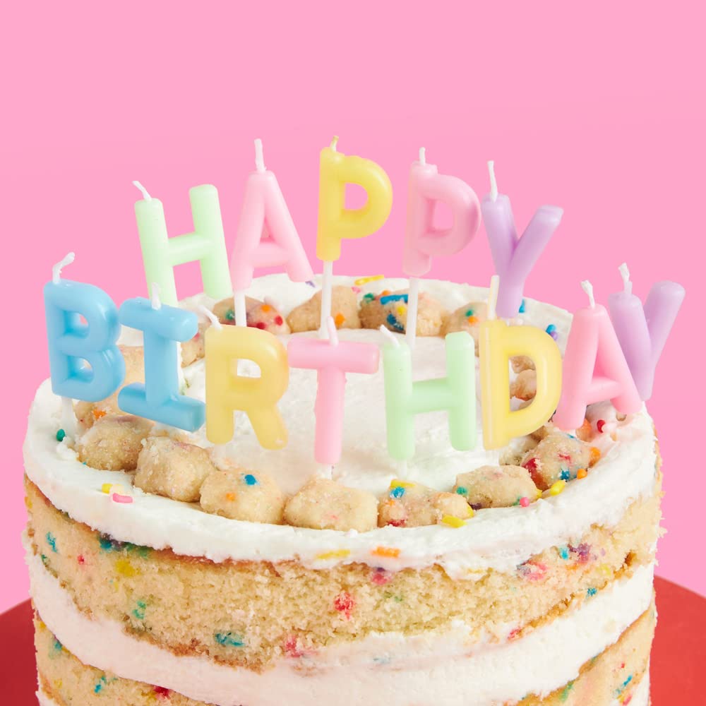 Fetti Happy Birthday Pastel Candle Set - Rainbow Cake Decorating Supplies & Party Decorations | Perfect for Birthday Cakes, Cupcakes, and Celebration Desserts