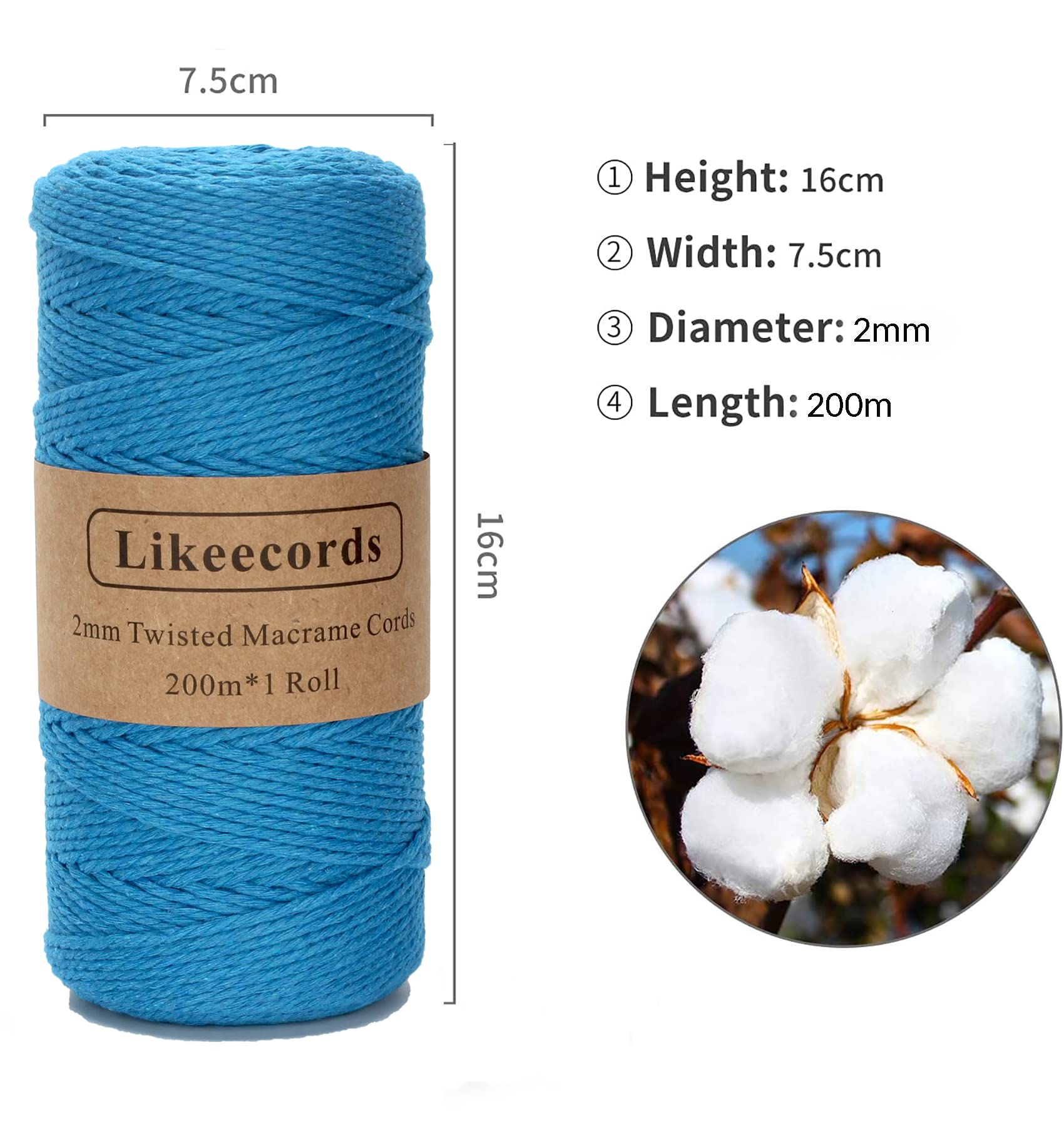 Natural White Cotton Macrame Cord 2mm x 219 Yards - Premium Cotton Twine String for DIY Crafts, Knitting, Plant Hangers, Wall Hangings - Perfect for Home Decor, Christmas, Wedding, Boho & Macrame Projects