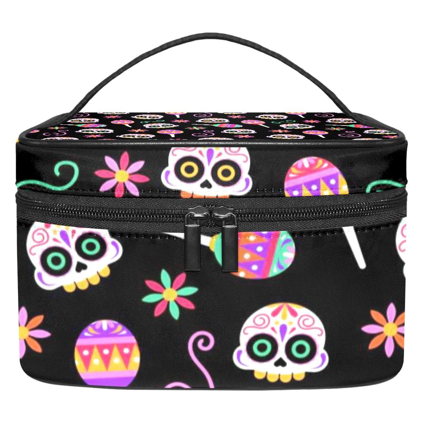 Vibrant Skull Makeup Bag - Waterproof Travel Toiletry Organizer for Women | Portable Cosmetic Pouch for Gym, Vacation & Daily Essentials Storage