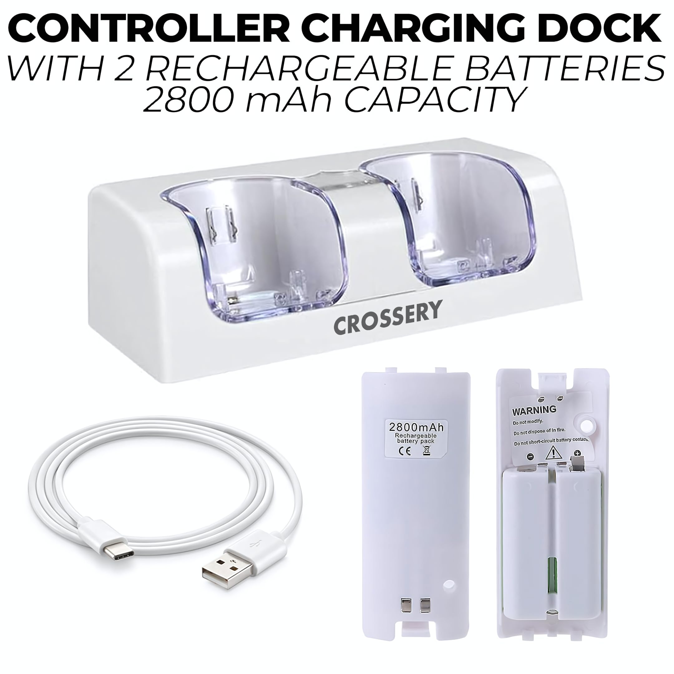 Nintendo Wii Console Bundle - White Wii System with 2 Motion Controllers & Nunchuks, Charging Dock, Rechargeable Batteries & Sensor Bar (Renewed) - Perfect for Family Game Nights & Party Entertainment