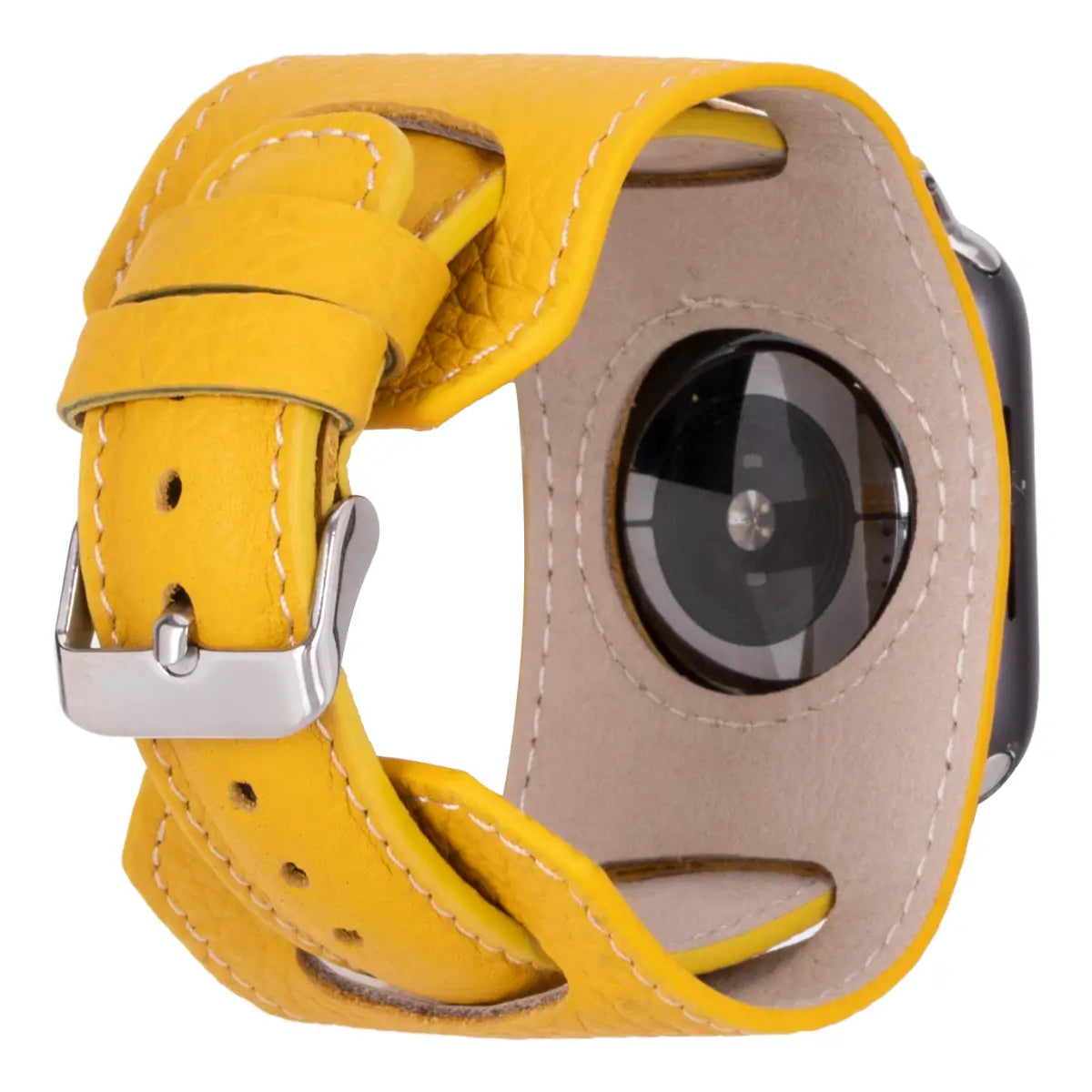 Premium Yellow Leather Cuff Strap for Apple Watch - Stylish & Durable Replacement Band for Work, Gym & Everyday Wear