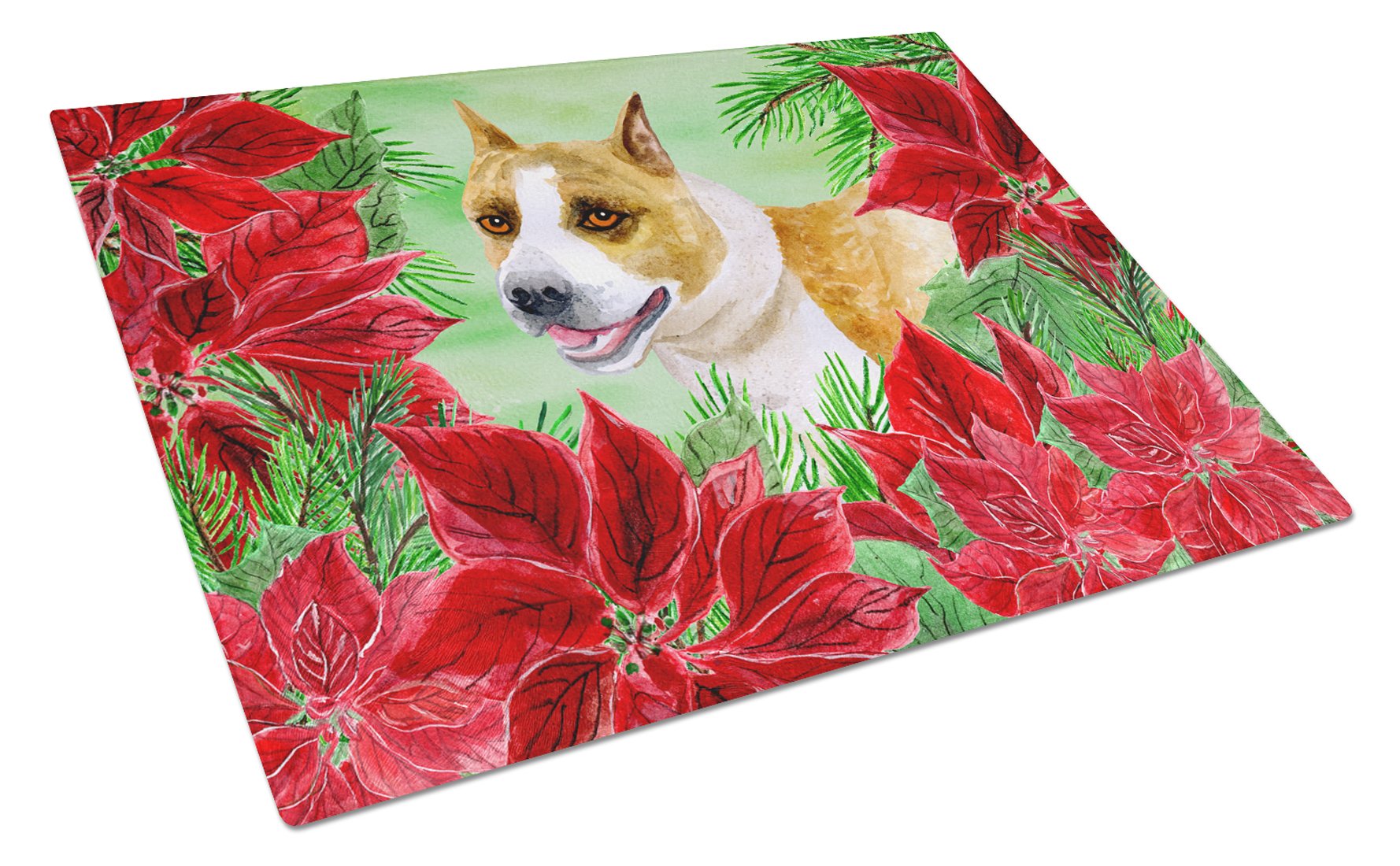 American Staffordshire Poinsettas Tempered Glass Cutting Board - Large Decorative Kitchen Chopping & Serving Board (15x12 Inch) - Perfect for Holiday Entertaining, Food Prep & Countertop Decor