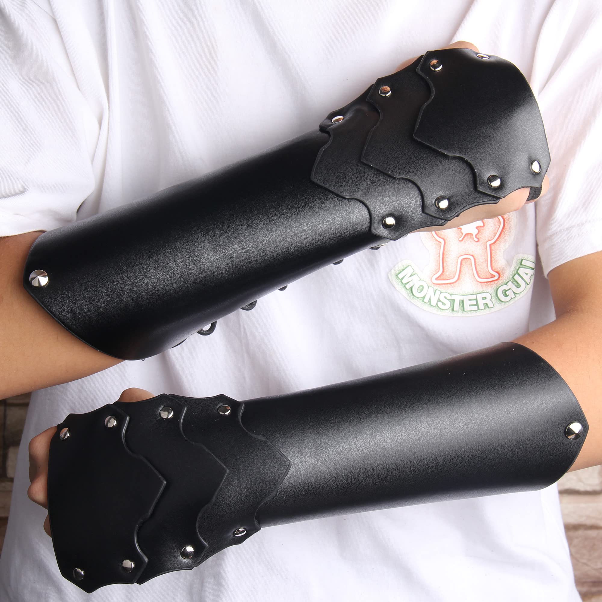 JAOYU Genuine Leather Bracers - Medieval Arm Armor Cuffs for Men & Women - Viking Cosplay Gauntlets, Renaissance Faire Wristbands - Perfect for LARP, Halloween Costumes & Historical Reenactments