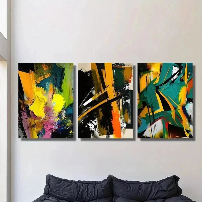 3-Piece Abstract Colorful Paint Background Wall Art Set - Framed Canvas 40x60cm (16x24in) | High Quality Print | Ready to Hang | Modern Home & Office Decor | Australian Made
