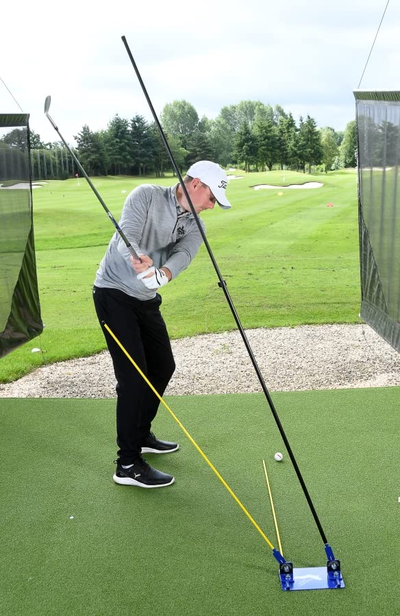 Pro Golf Swing Training Aid - Dual Swing Plate with Alignment Sticks & Extension Pole - Improve Swing Plane & Accuracy - Perfect for Driving Range & Home Practice - InTheHoleGolf