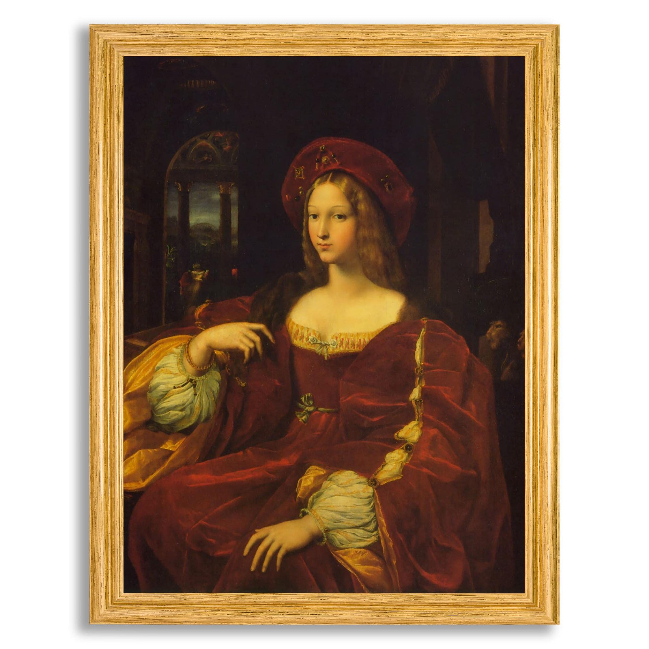 Joanna of Aragon by Raphael - Framed Canvas Wall Art, Fine Art Reproduction Painting | Premium Gallery Print in Wood Frame | Home & Office Decor for Bedroom, Living Room, Dining Room | Renaissance Art Gift for Art Lovers & Collectors