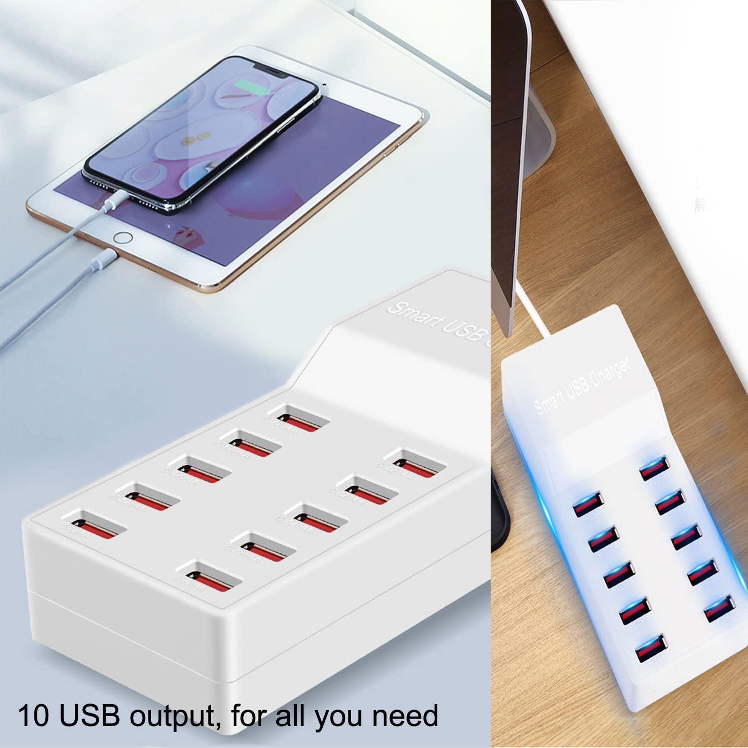 MaxLax 10-Port 50W USB Charging Station - Fast Multi-Port USB Hub for Smartphones, Tablets, Cameras & USB Devices - Perfect for Home, Office & Travel Charging Needs