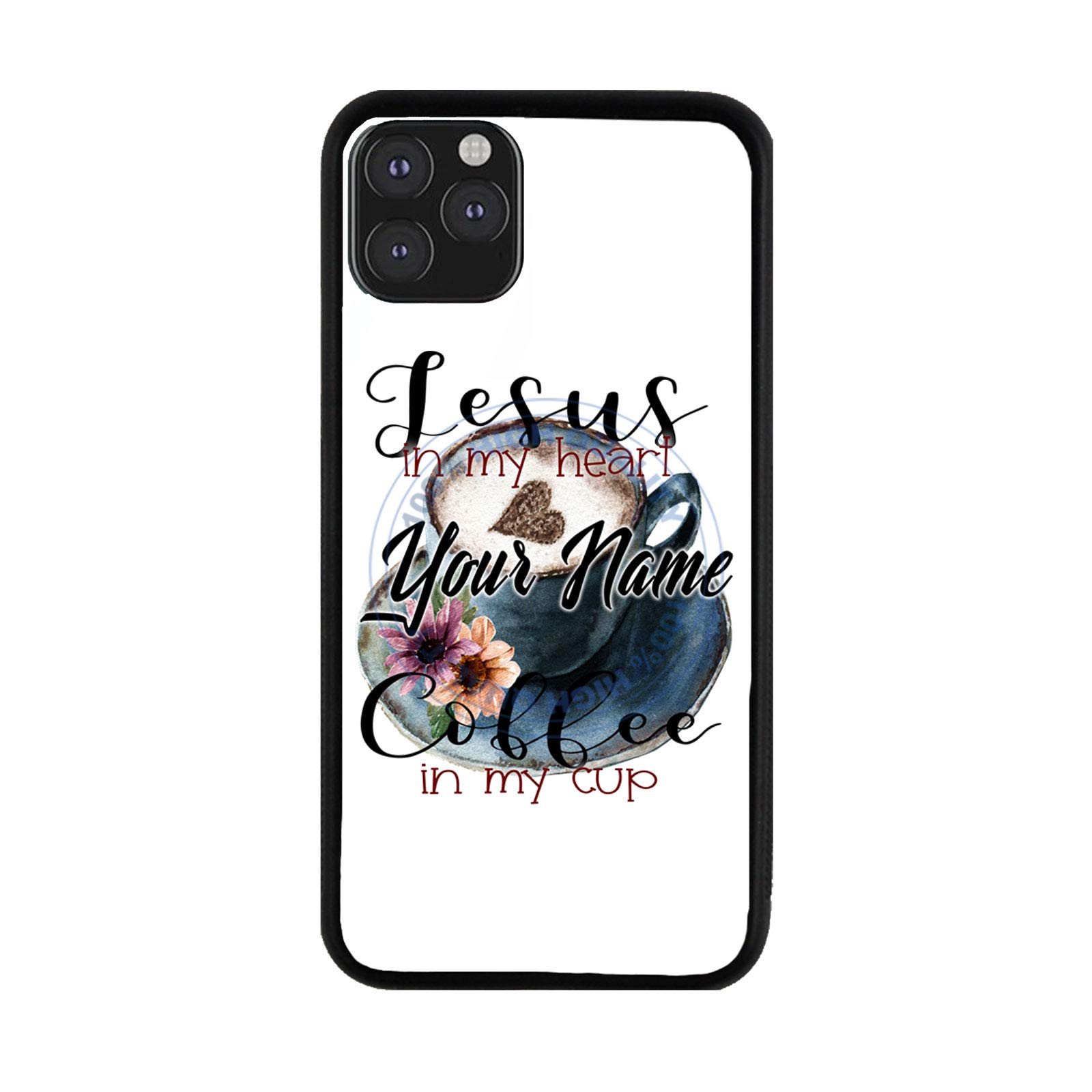 Custom Name Jesus in My Heart Coffee in My Cup Rubber Phone Case for iPhone 12 & 12 Pro - Personalized Christian Gift for Coffee Lovers | Perfect for Daily Use, Church, Bible Study & Work