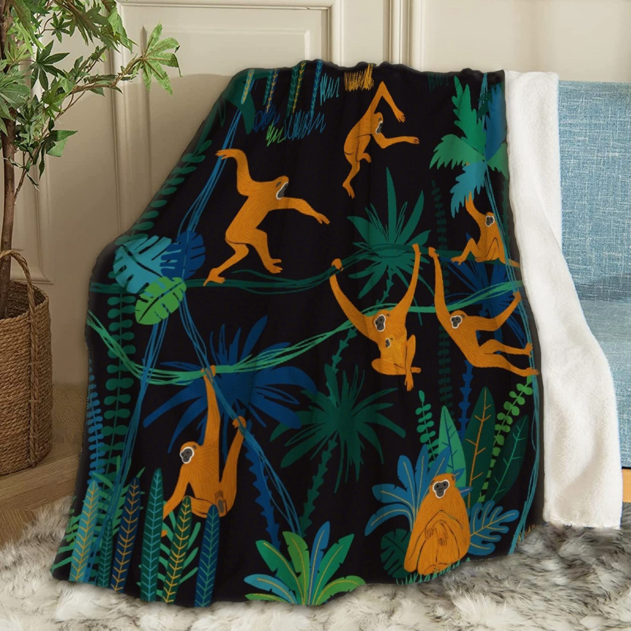 Monkey in Jungle Throw Blanket - Super Soft Fleece Blanket for Boys & Girls - 120