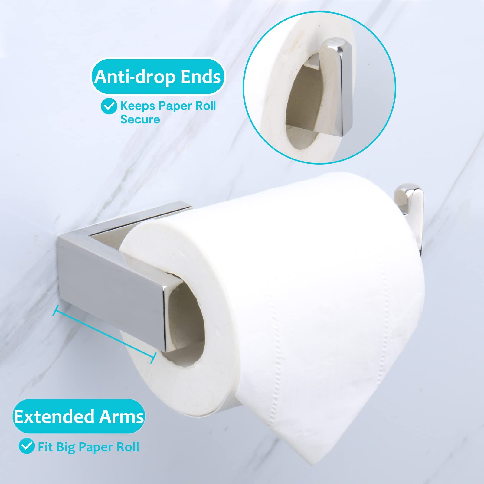 TocTen Stainless Steel Toilet Paper Holder - Heavy Duty 304 Wall Mounted Bathroom Tissue Holder for Large Rolls, Chrome Finish (5.9 Inch) - Perfect for Home, Office & Kitchen Use