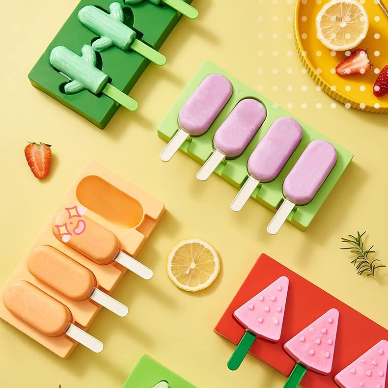 Non-Toxic BPA-Free Silicone Popsicle Molds Set with Lids & Sticks - Reusable Ice Cream & Cake Pop Makers for Kids - Perfect for Summer Treats, Birthday Parties & DIY Desserts (Ice Cream Green)