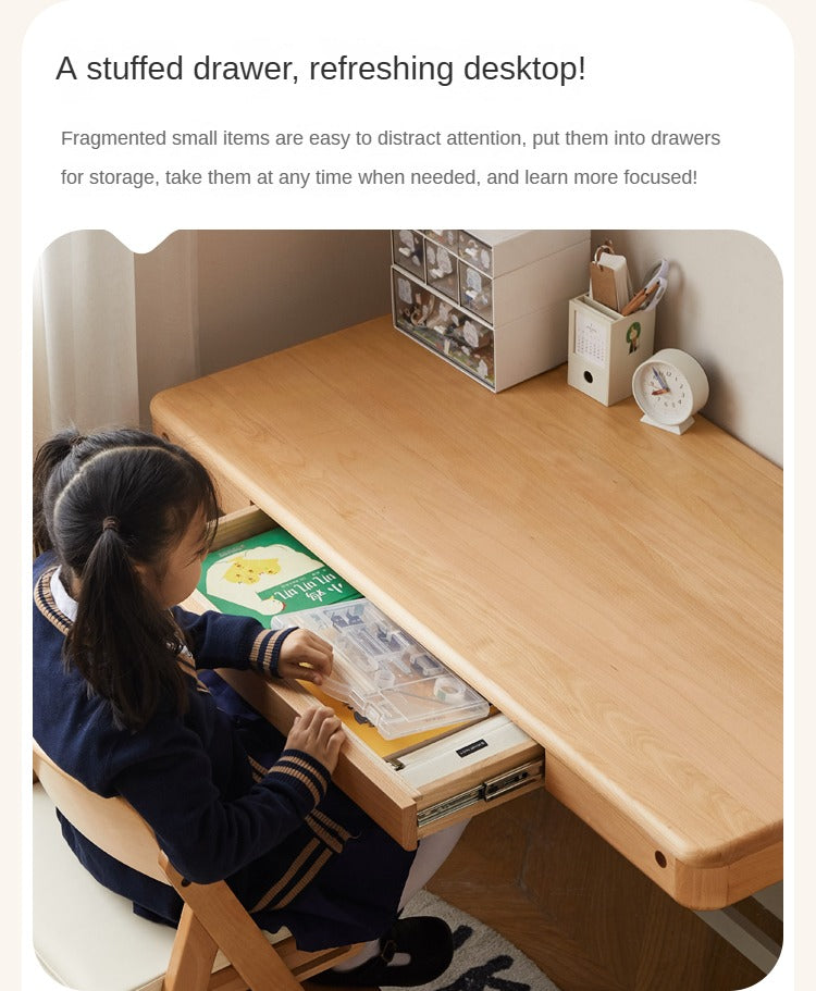 Beech Solid Wood Adjustable Height Kids Study Desk with Hand Crank Lift - Perfect for Homeschooling, Online Learning & Children's Homework Station