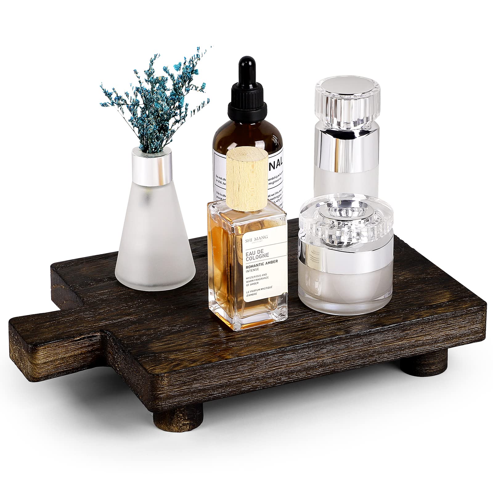 Handmade Wooden Tray - Rustic Bathroom & Kitchen Organizer for Soap, Candles, Toilet Paper, Plants - 10.8 x 6.9 Inch Brown Wood Serving Tray - Perfect for Spa Decor, Vanity Display & Farmhouse Style Home Decor