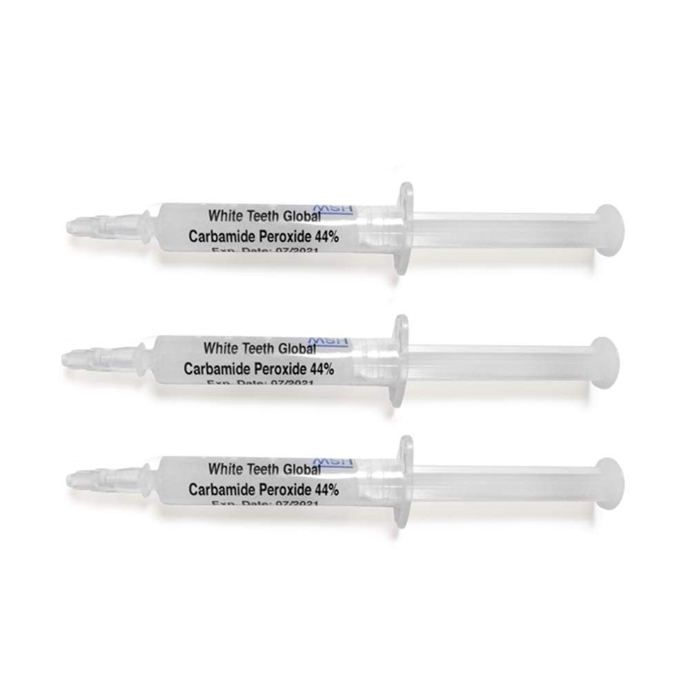 Professional Teeth Whitening Kit with 3ml 44% Carbamide Peroxide & Remineralization Gel - Includes 2 Mouth Trays & Syringe Dispensers for Effective At-Home Whitening & Enamel Protection