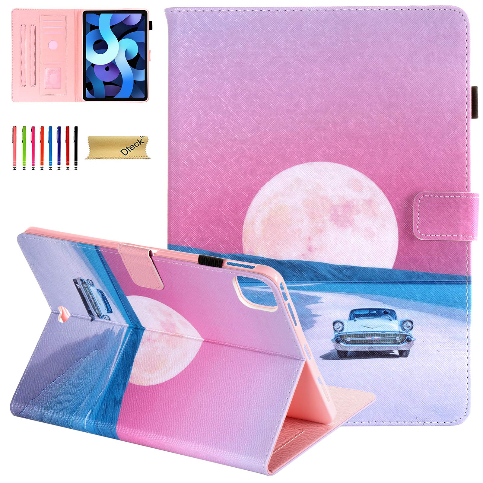 Dteck iPad Air 5th Generation Case 2022 & iPad Air 4 2020 Case - Premium PU Leather Folio Cover with Multi-Angle Stand, Auto Sleep/Wake, Smart Protection - Also Fits iPad Pro 11 Inch (Pink Beach) - Perfect for Work, Travel & Home Use